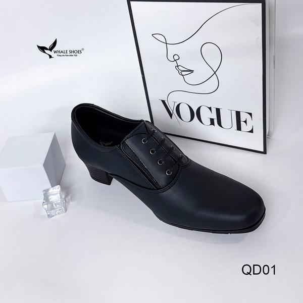 Giày quân phục nữ gót 5cm, kiểu dáng Oxford, màu đen tuyền, Phù hợp cán bộ nhận viên nữ - Whale Shoes GQD01