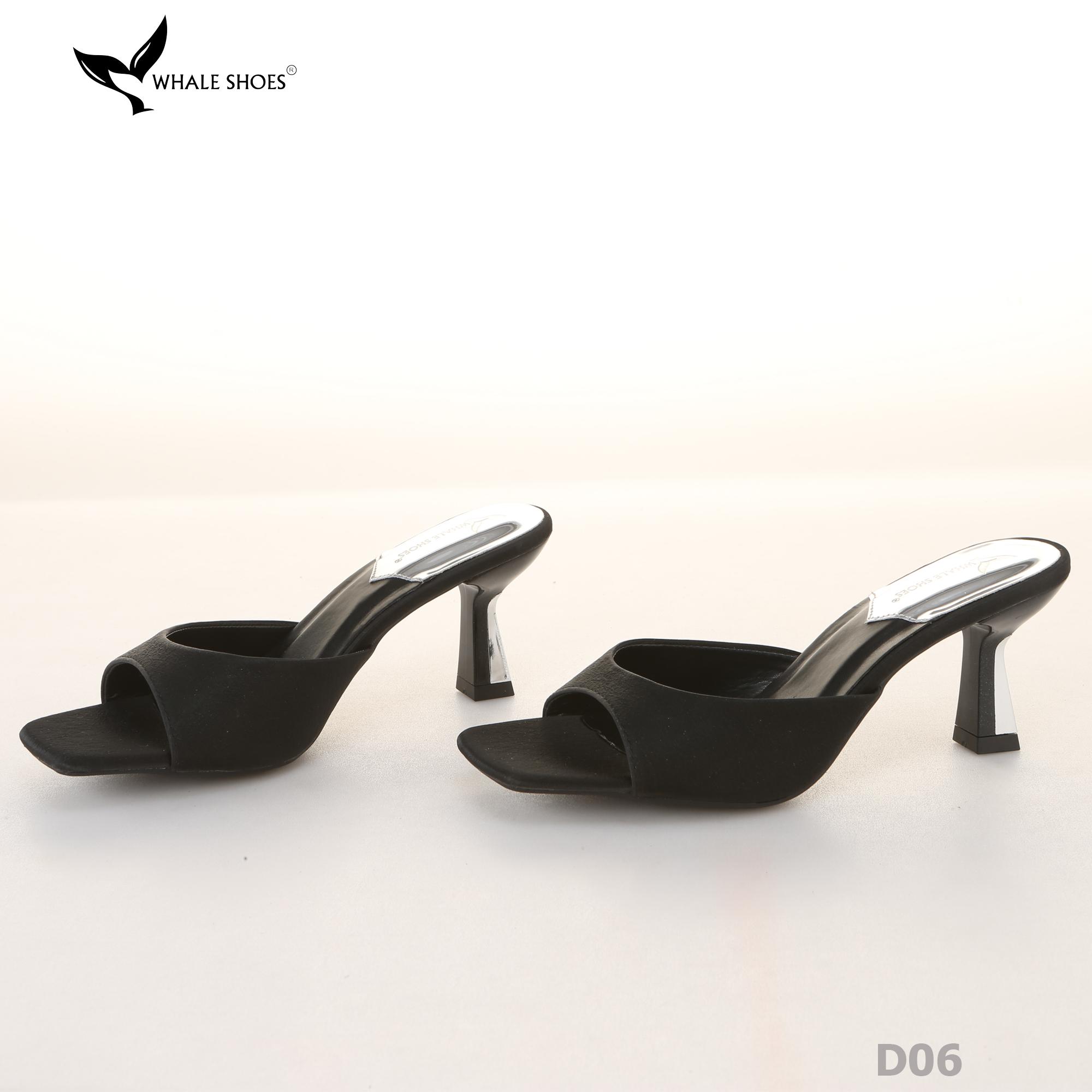 Dép (guốc) nữ Whale Shoes 6cm (tăng size) mũi vuông, vân da dưa lưới, gót trụ, đế chống trượt-D06
