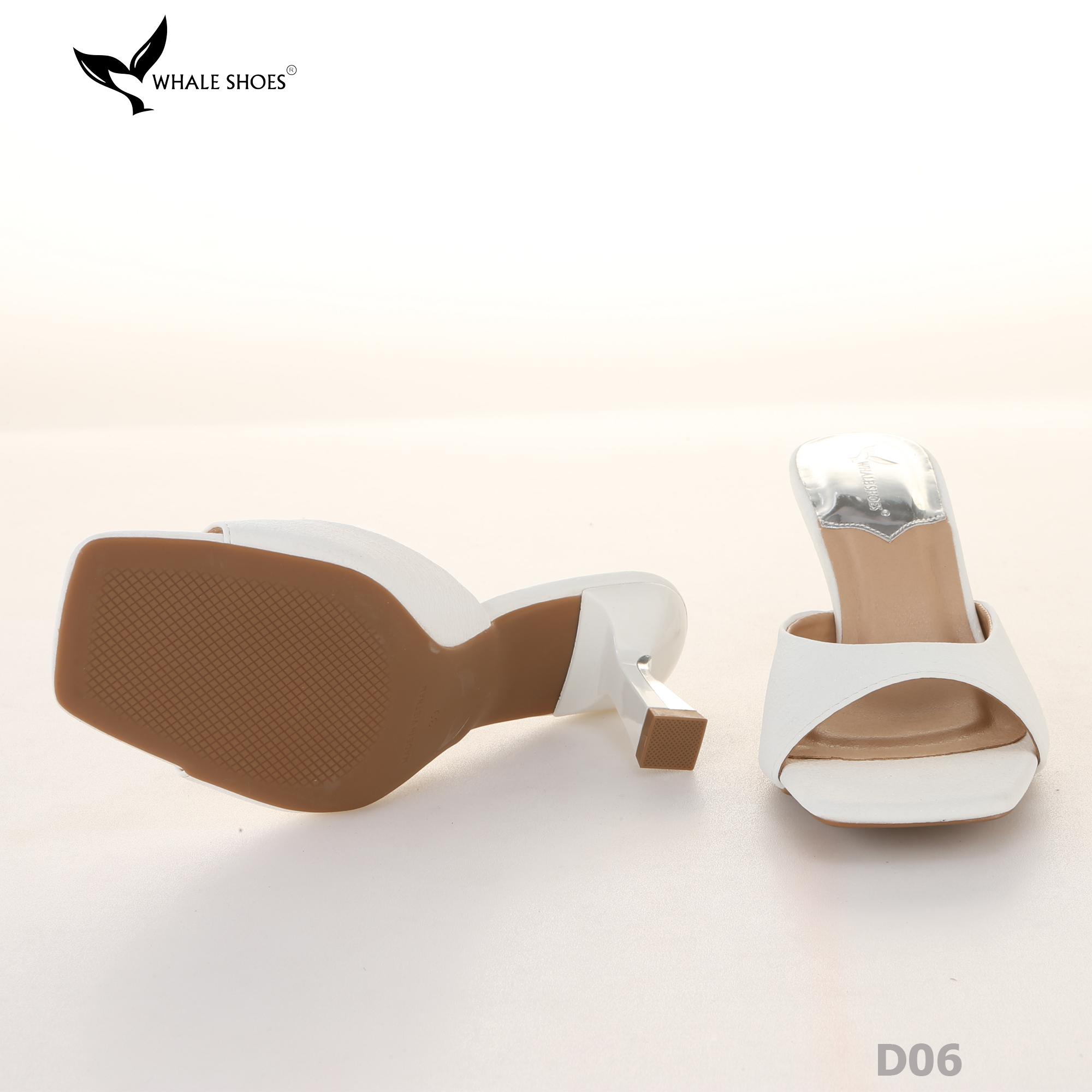 Dép (guốc) nữ Whale Shoes 6cm (tăng size) mũi vuông, vân da dưa lưới, gót trụ, đế chống trượt-D06