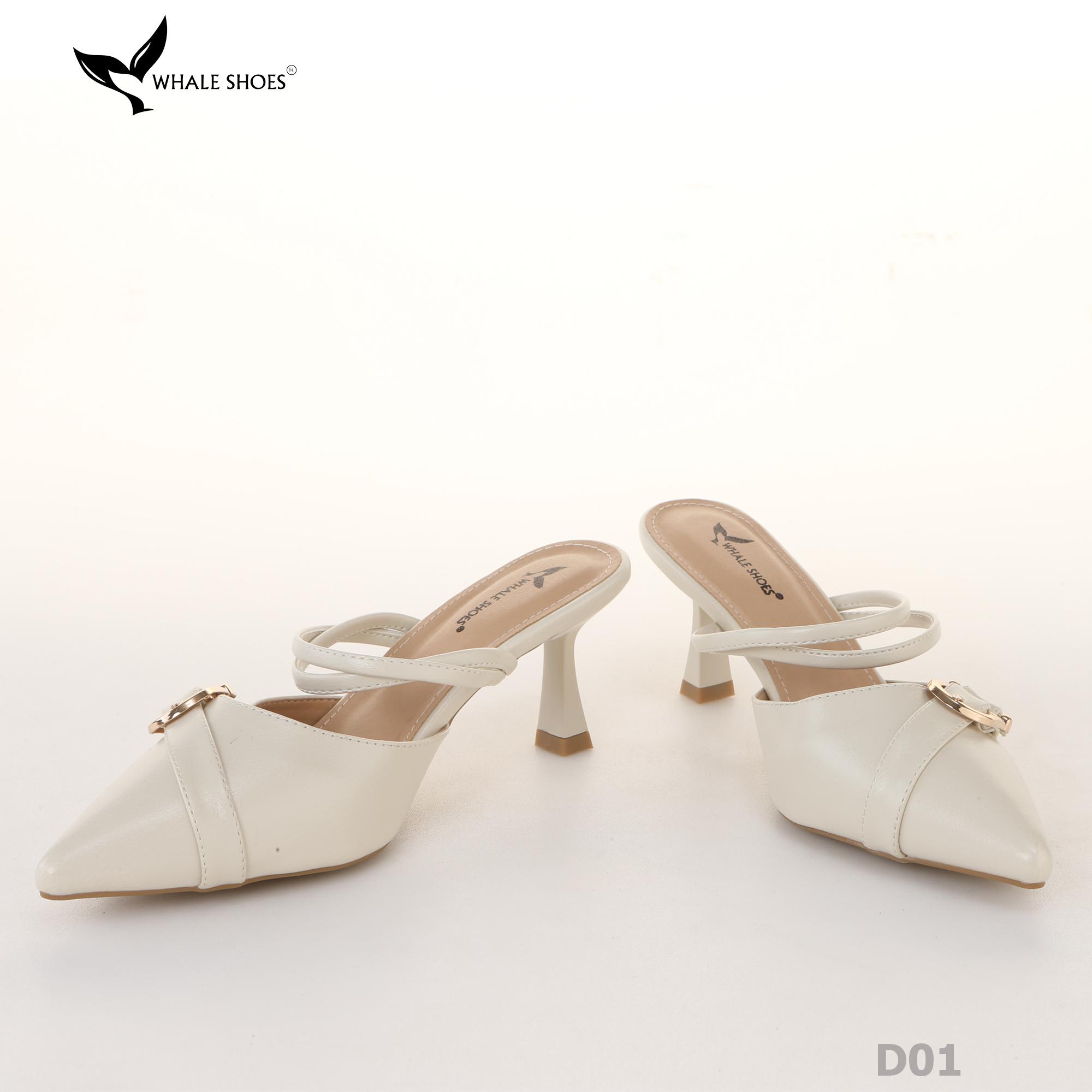 Sục cao gót nữ  Whale Shoes 7cm mũi nhọn, đính khóa, êm chân, đế chống trượt-D01
