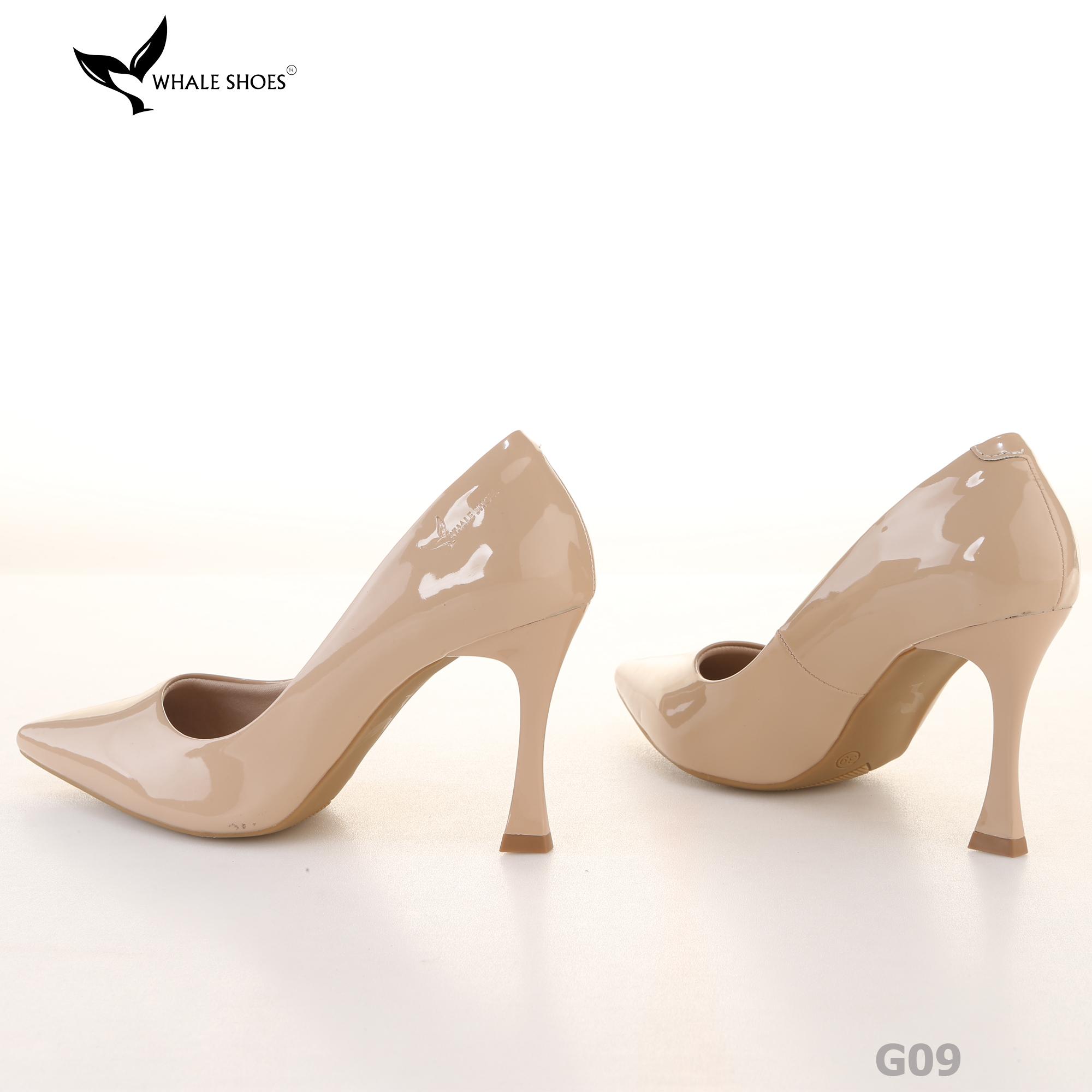 Giày cao gót nữ Whale Shoes 9cm da bóng, mũi nhọn hiện đại thanh lịch, đế chống trơn trượt-G09