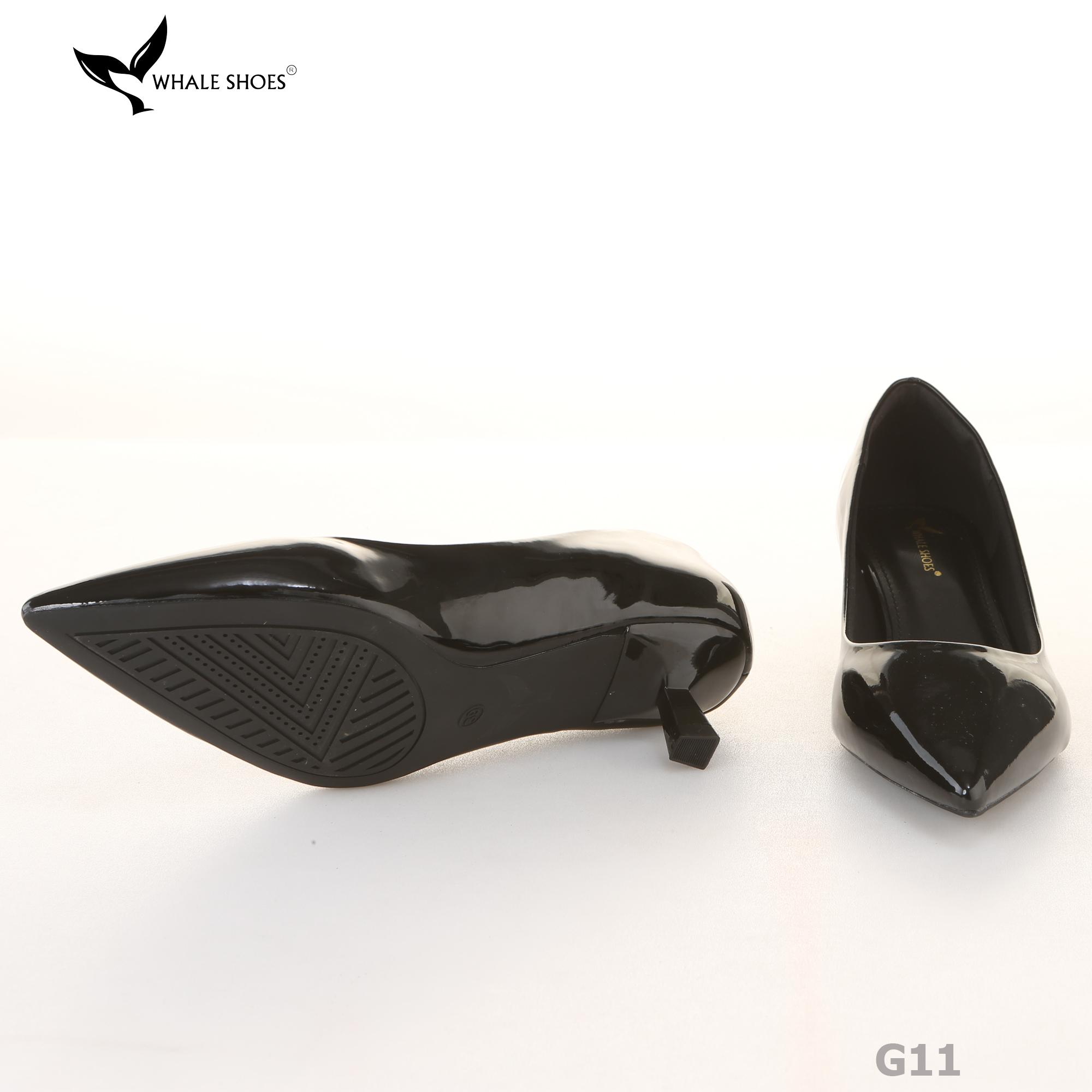 Giày Cao Gót Whale Shoes 4cm, mũi nhọn, da bóng và da mờ, lót êm, đế chống trượt-G11