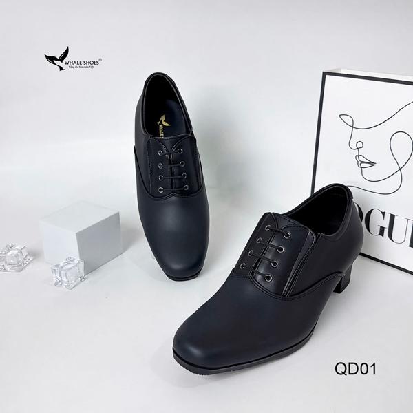 Giày quân phục nữ gót 5cm, kiểu dáng Oxford, màu đen tuyền, Phù hợp cán bộ nhận viên nữ - Whale Shoes GQD01