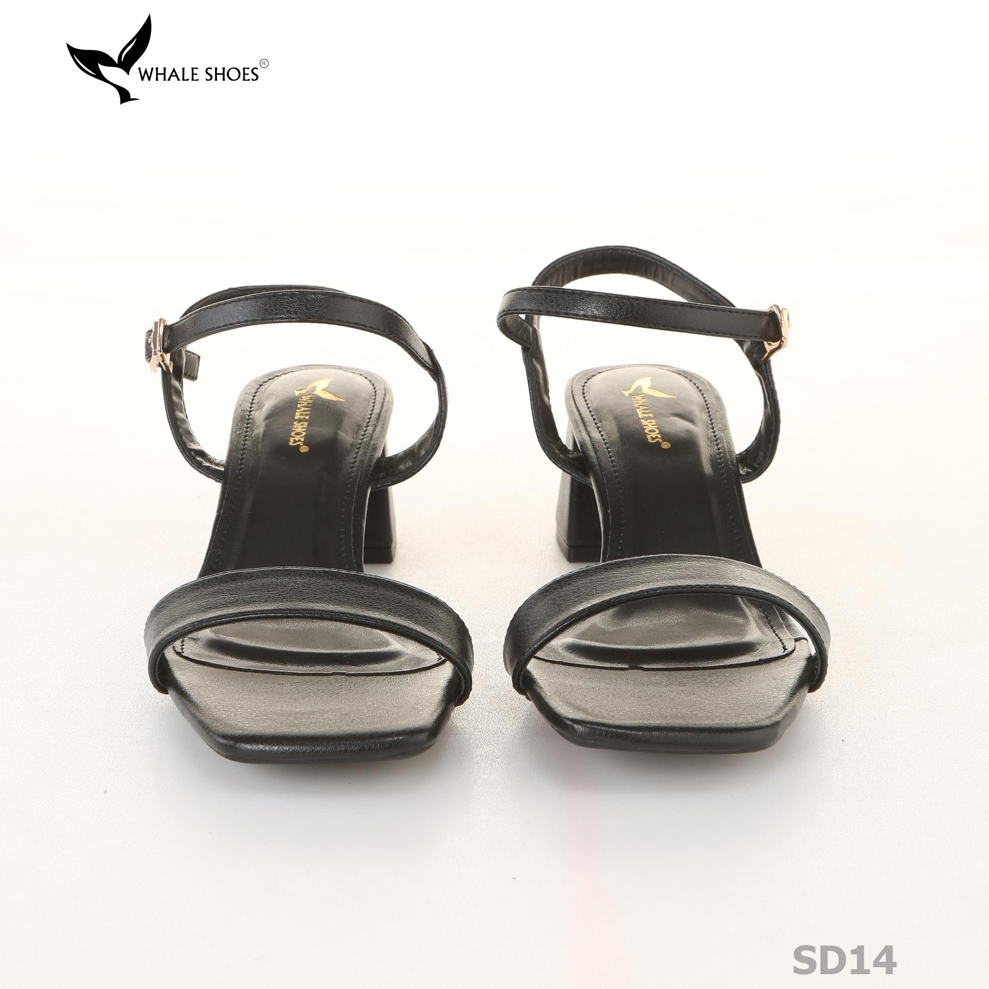 Giày sandal nữ Whale Shoes gót 5cm mũi vuông, quai ngang basic da mờ, đế chống trượt-SD14