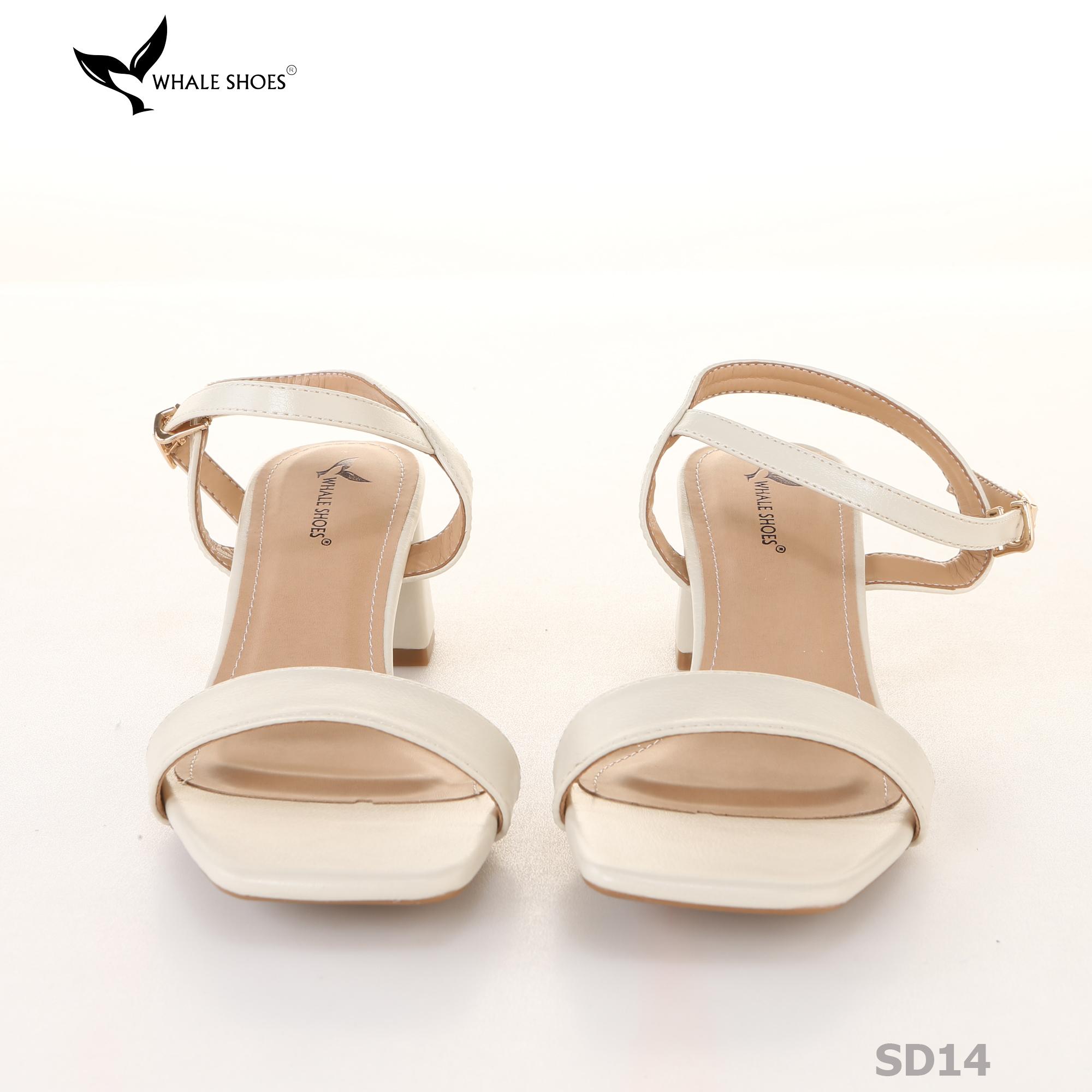 Giày sandal nữ Whale Shoes gót 5cm mũi vuông, quai ngang basic da mờ, đế chống trượt-SD14