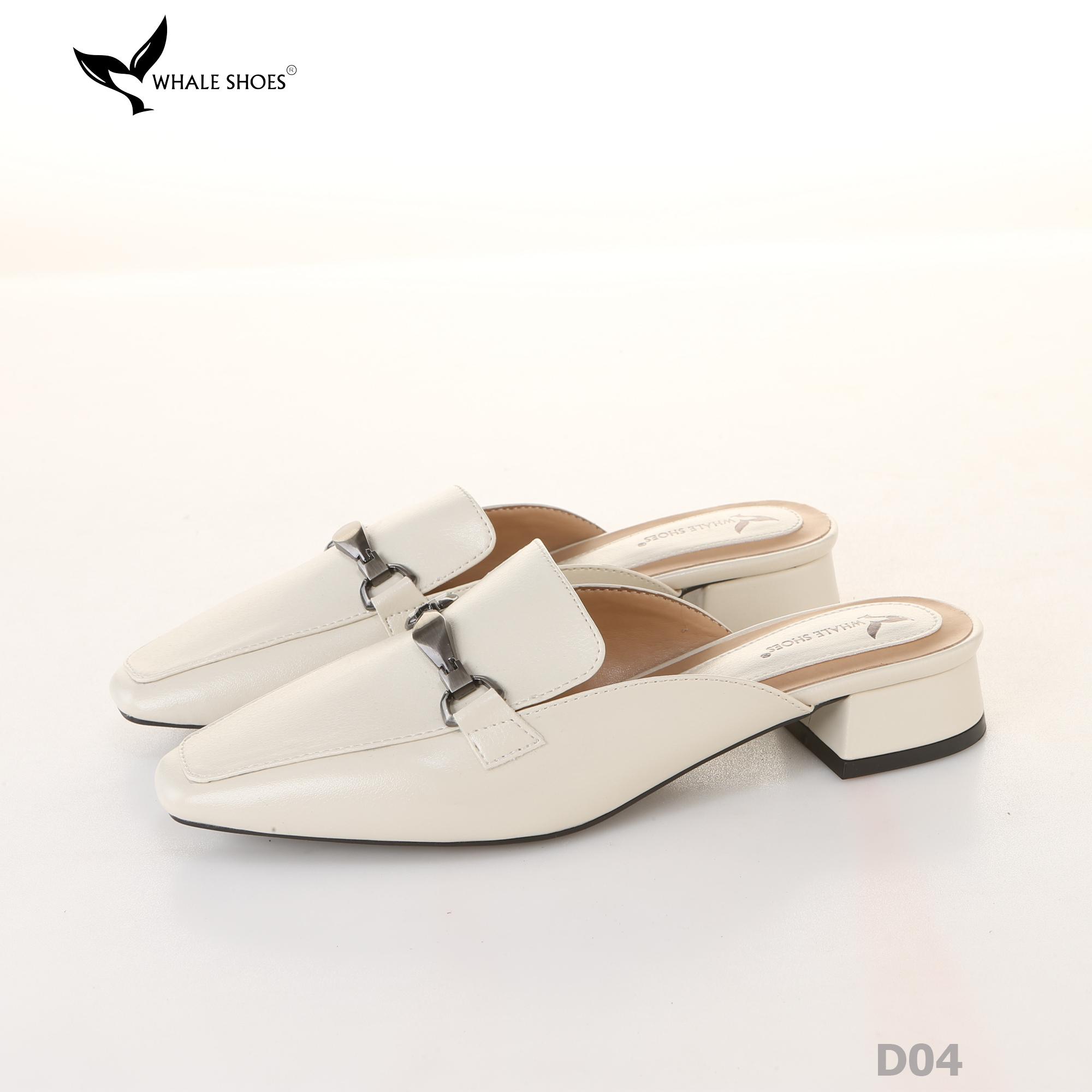 (Tăng size) Sục mũi vuông nam nữ  Whale Shoes 2cm, da mờ đính khóa lắc chì, đế chống trượt-D04