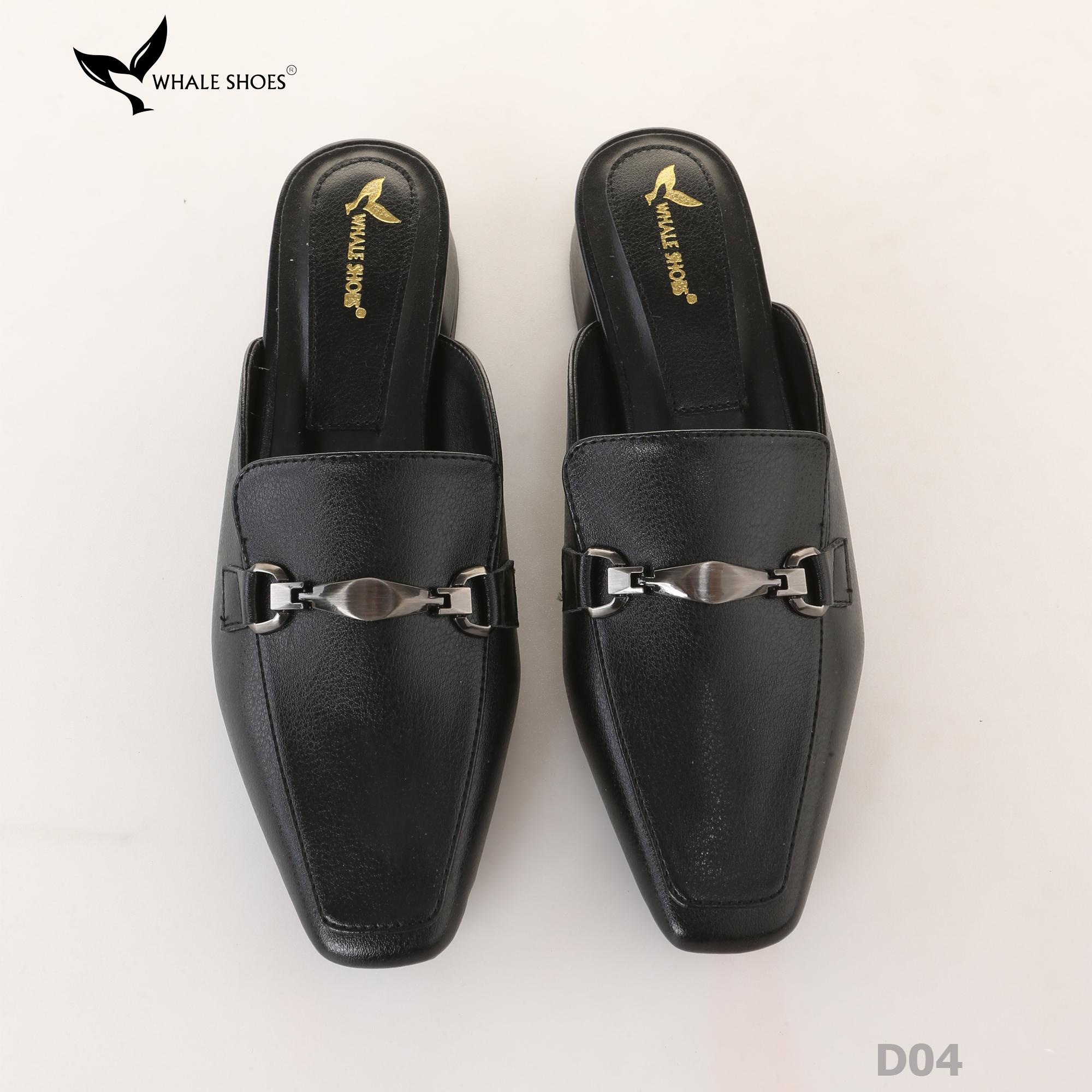 (Tăng size) Sục mũi vuông nam nữ  Whale Shoes 2cm, da mờ đính khóa lắc chì, đế chống trượt-D04