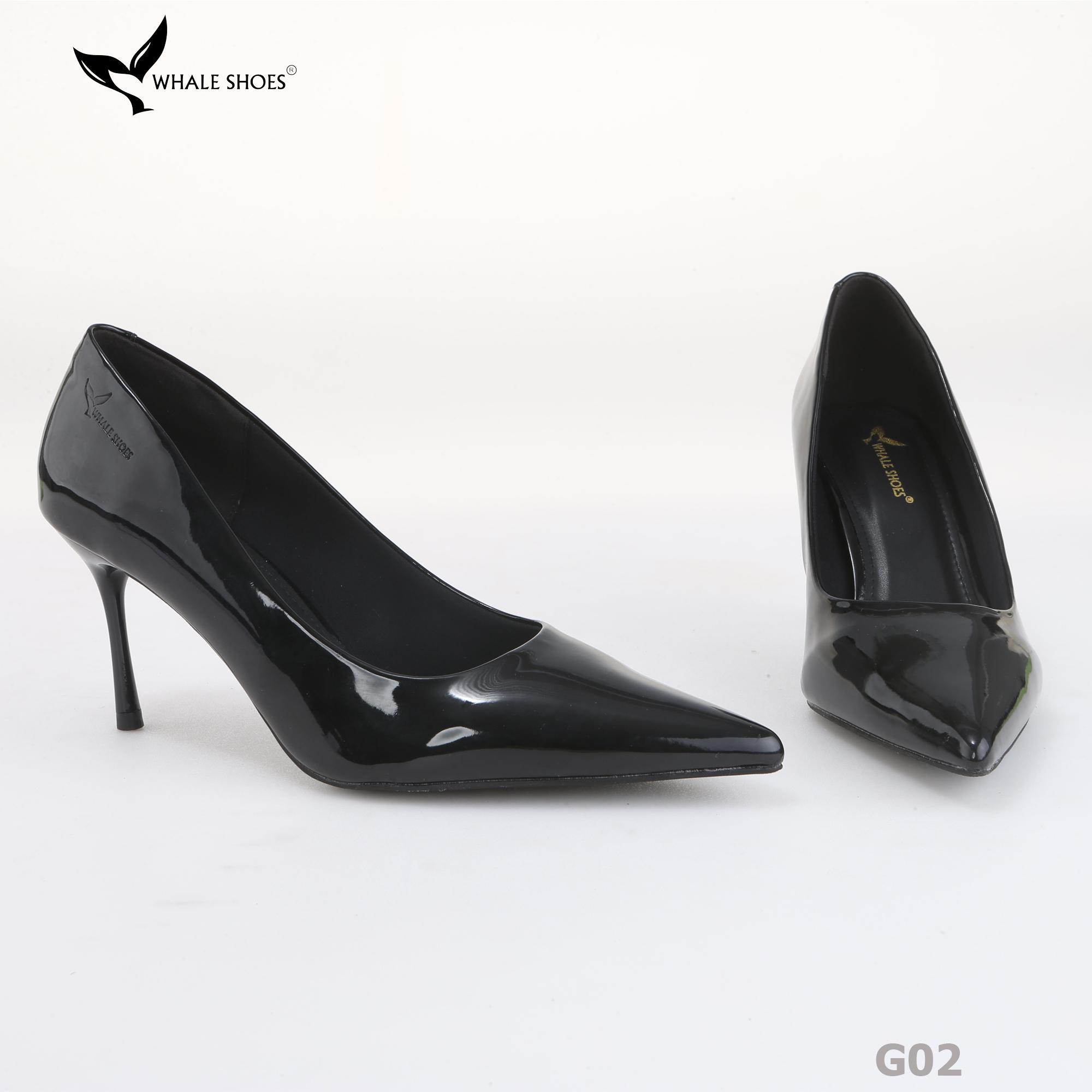 Giày cao gót nữ Whale Shoes 8cm da bóng kem, gót nhọn, đế chống trượt-G02