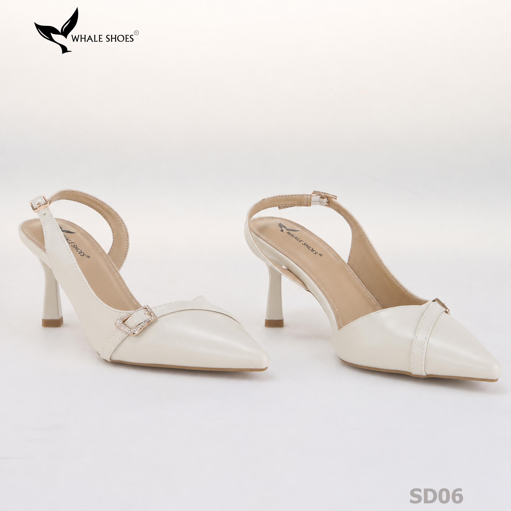 Giày cao gót Whale Shoes 7cm, mũi nhọn cổ tim, khoét eo da mờ, khoá đính đá, đế chống trượt-SD06