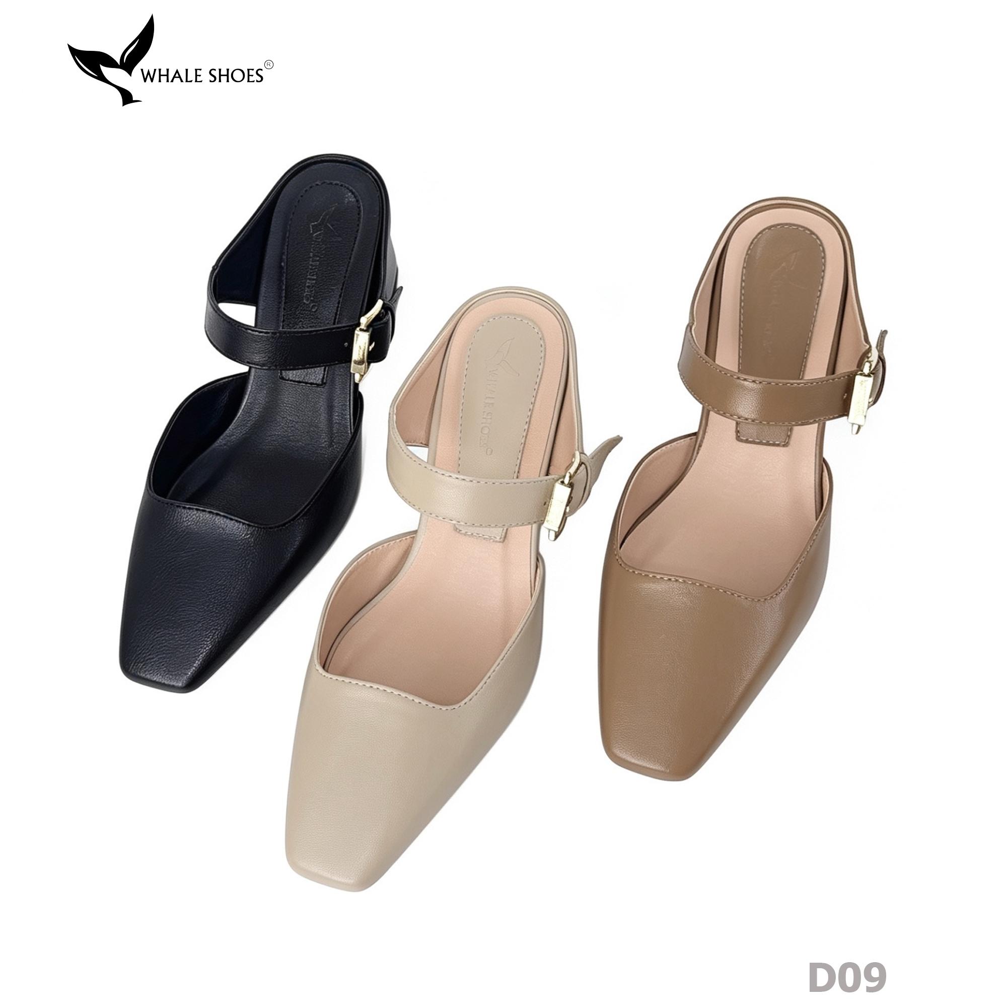 Dép Sục nữ  Whaleshoes Gót 7cm Gót Vuông Quai Khóa Kim Loại Vàng Gold Thanh Lịch-D09