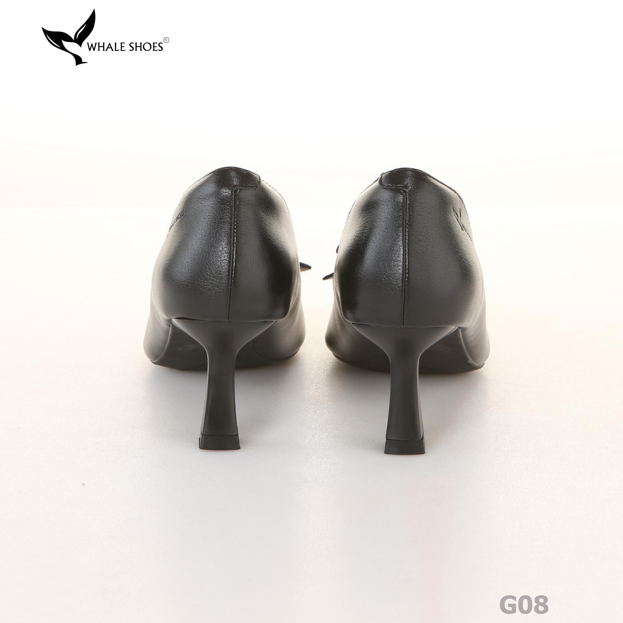 Giày cao gót bít mũi Whale Shoes 6cm, họa tiết lưới nơ, da mờ, lót êm, đế chống trượt-G08