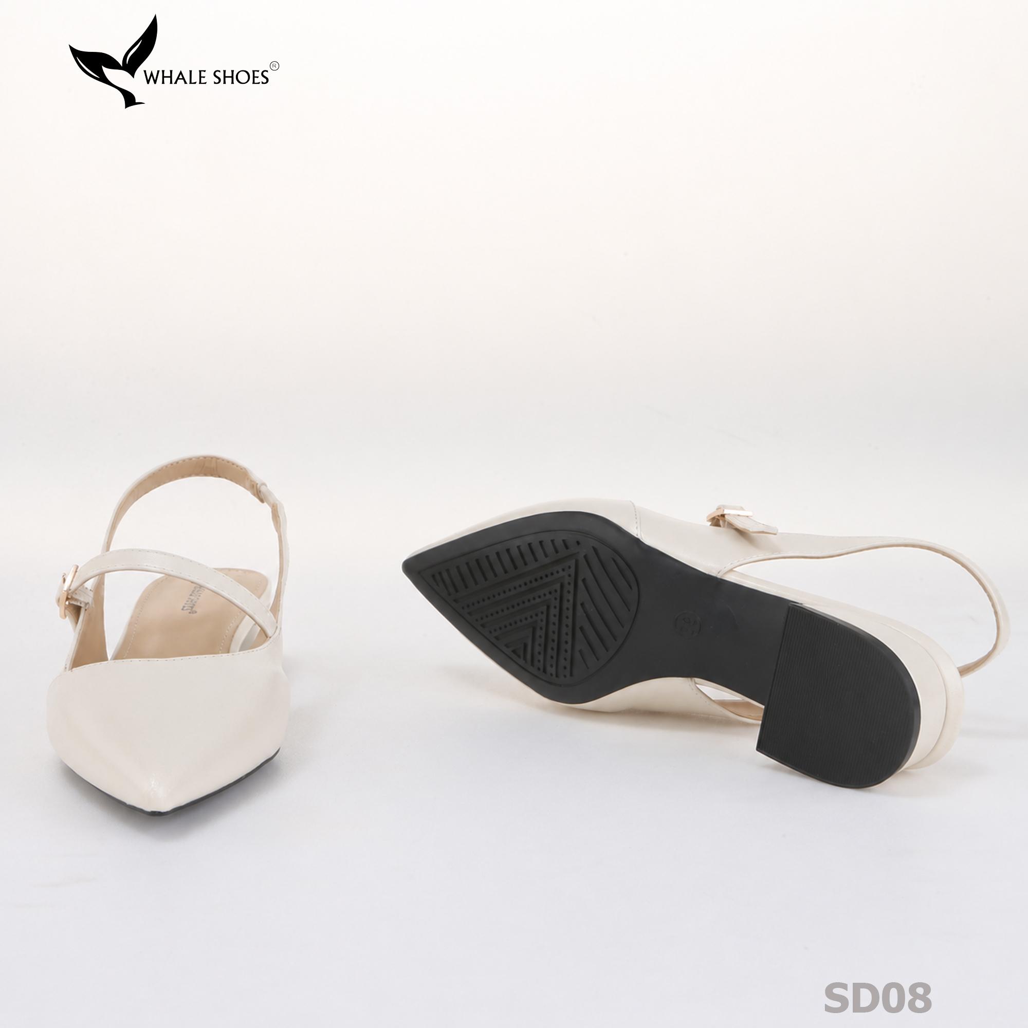 Giày slingback nữ Whale Shoes 3cm mũi nhọn da mờ, gót vuông bọc da, đế chống trượt-SD08