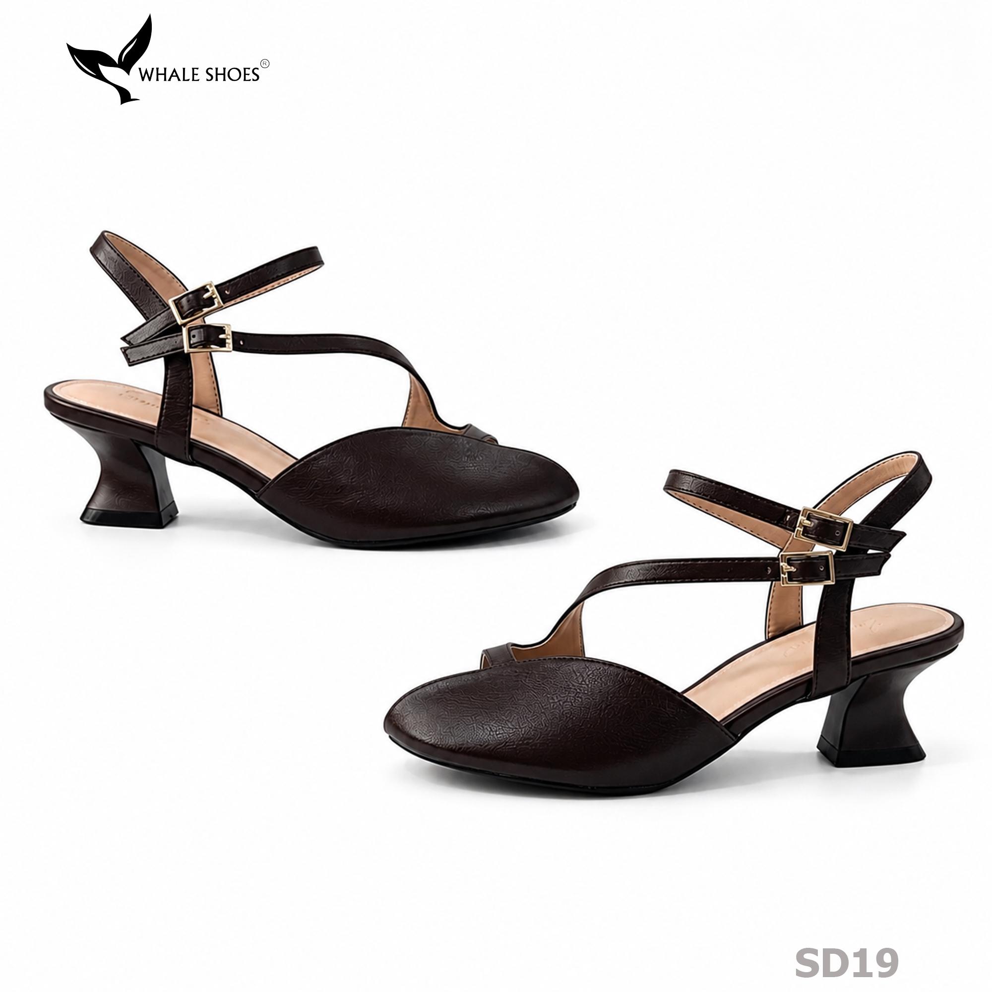 Xăng đan Whaleshoes gót 5cm, mũi tròn thiết kế cut out-SD19