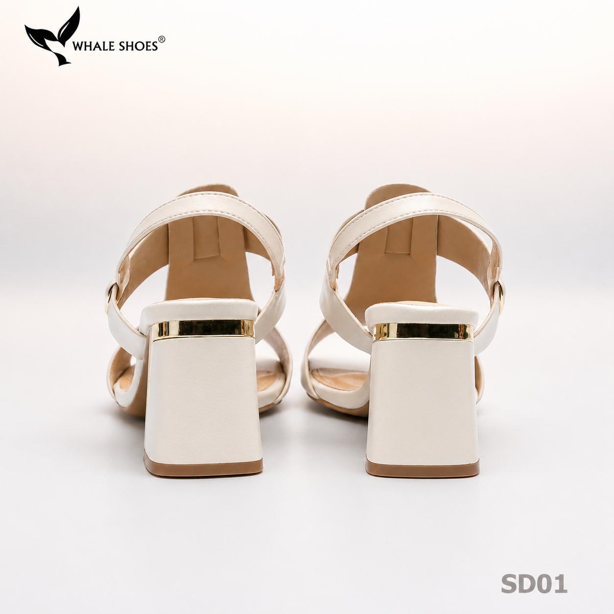 Giày Sandal nữ Whale Shoes 7cm, mũi vuông 7cm sơn vân da, viền mạ vàng, đế chống trượt-SD01