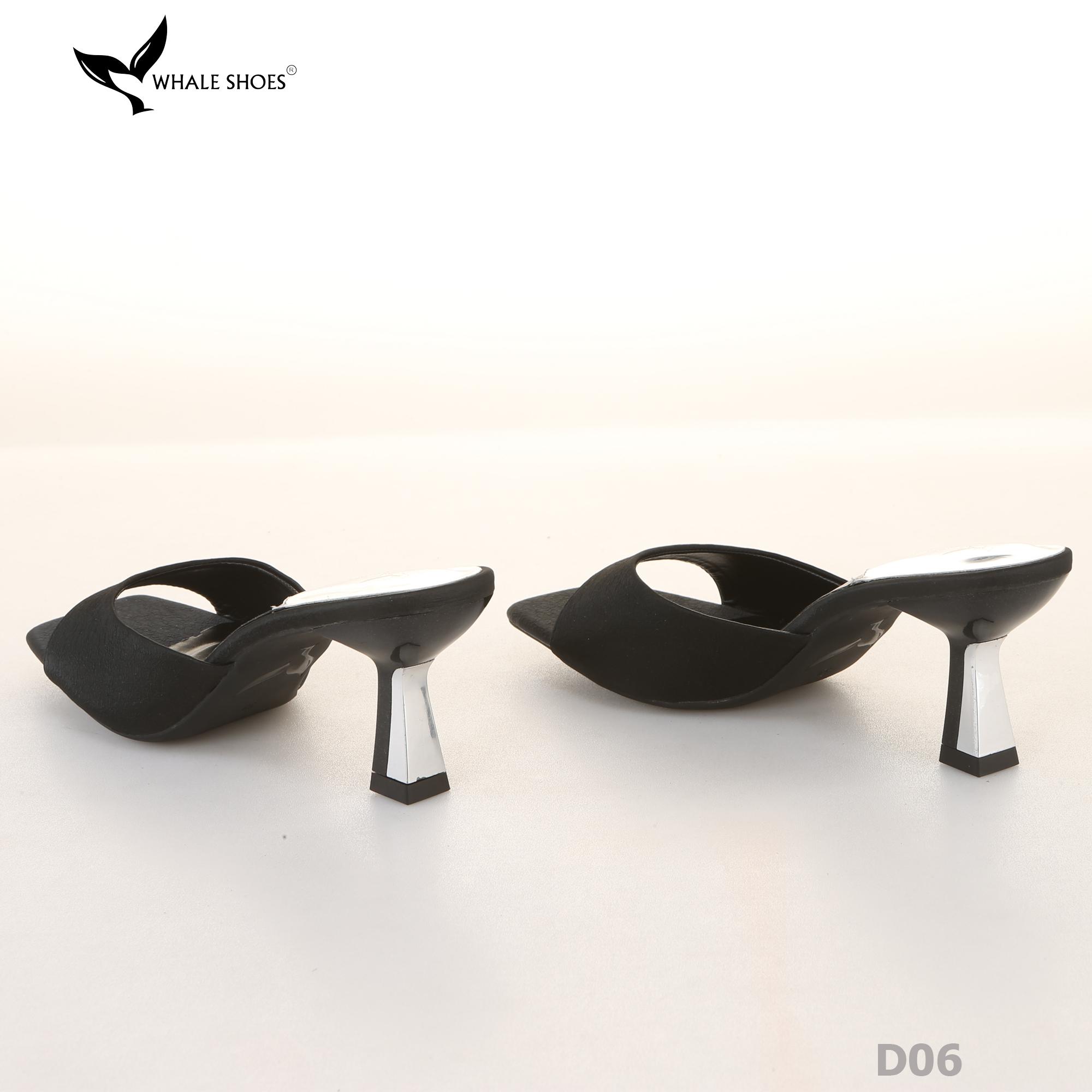 Dép (guốc) nữ Whale Shoes 6cm (tăng size) mũi vuông, vân da dưa lưới, gót trụ, đế chống trượt-D06