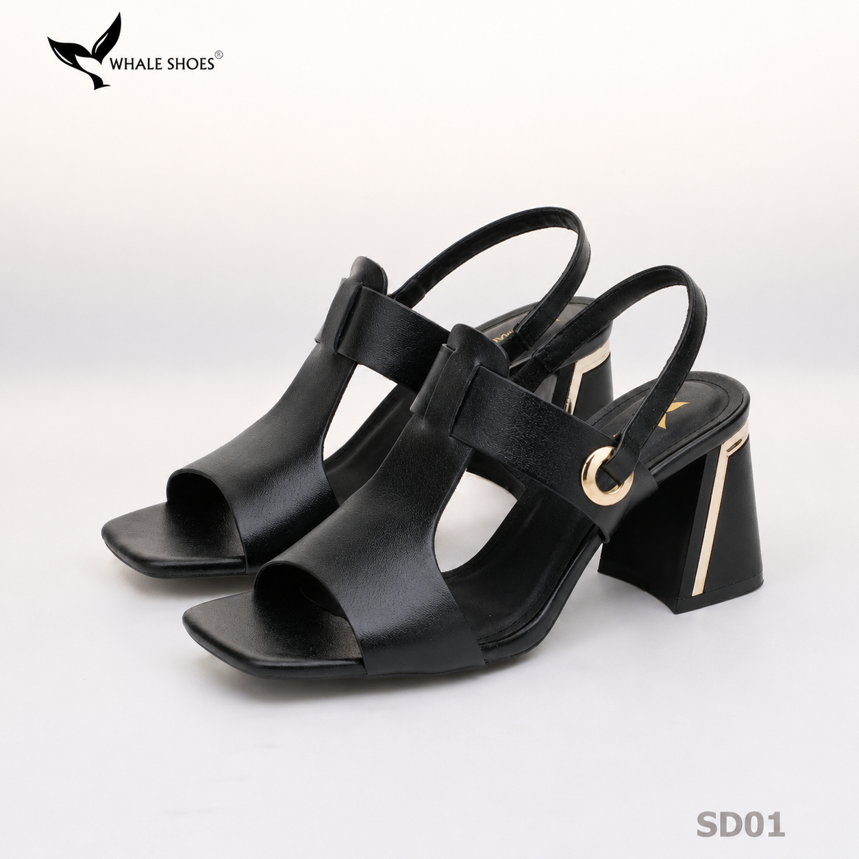 Giày Sandal nữ Whale Shoes 7cm, mũi vuông 7cm sơn vân da, viền mạ vàng, đế chống trượt-SD01