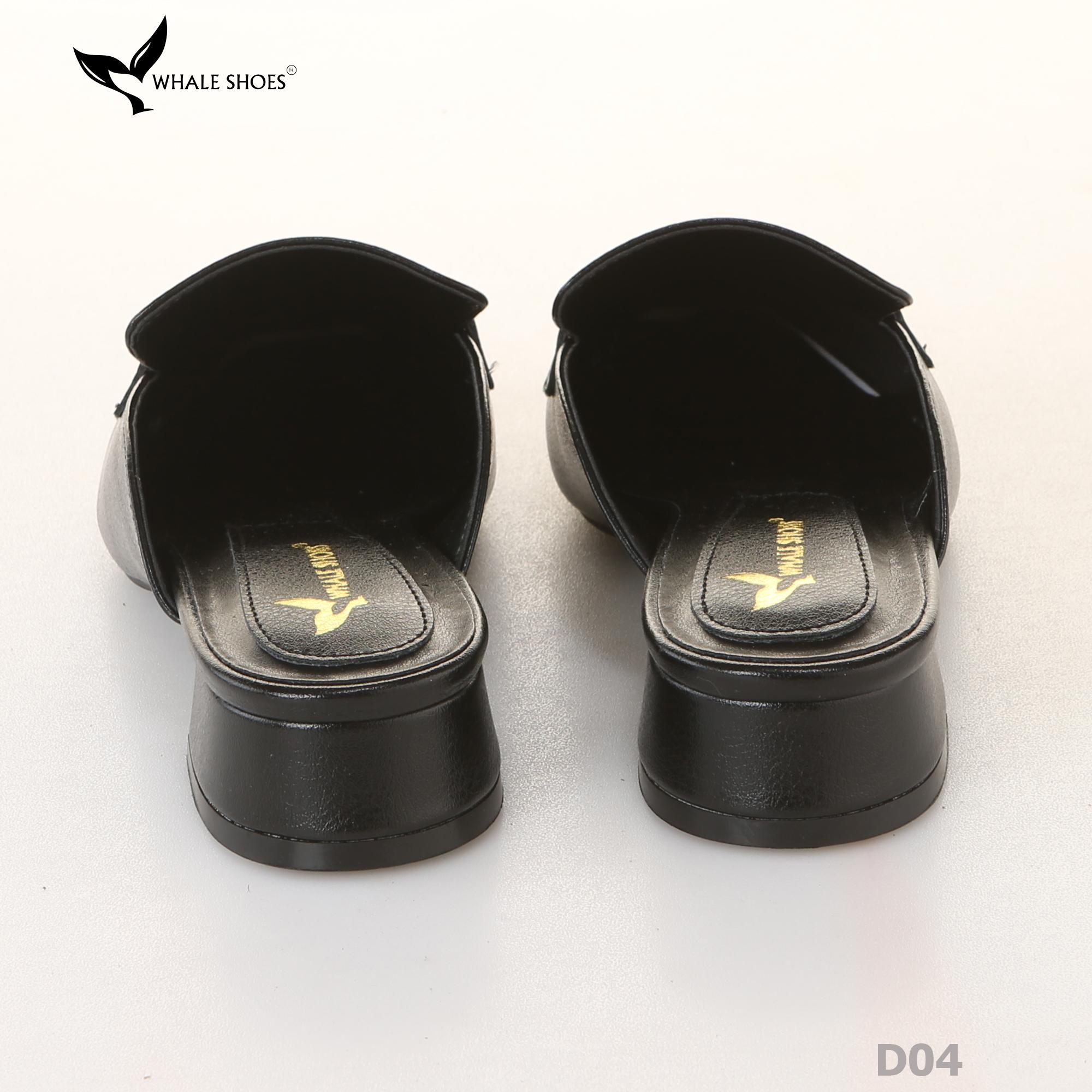 (Tăng size) Sục mũi vuông nam nữ  Whale Shoes 2cm, da mờ đính khóa lắc chì, đế chống trượt-D04