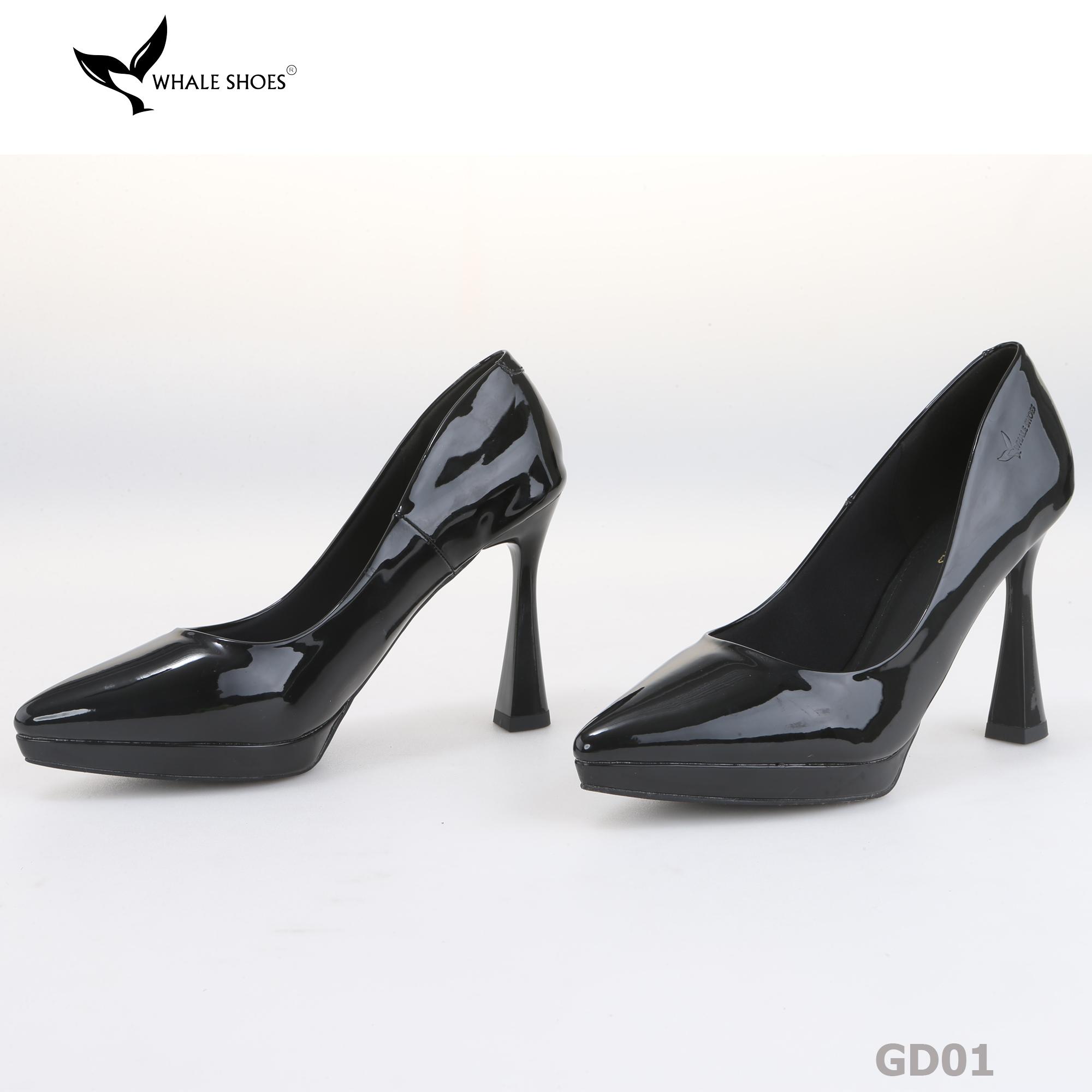 Giày Cao Gót Mũi Nhọn Whale Shoes 10cm, da bóng đúp mũi 1cm, lót êm, đế chống trơn trượt-GD01