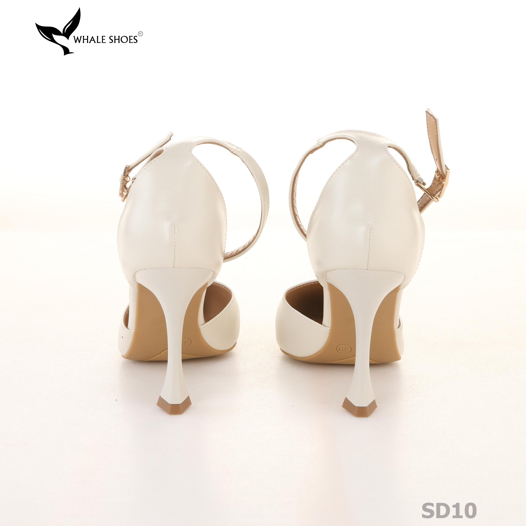Giày cao gót nữ Whale Shoes mũi nhọn 9cm có dây quai hậu, da mềm êm chân, đế chống trơn trượt-SD10