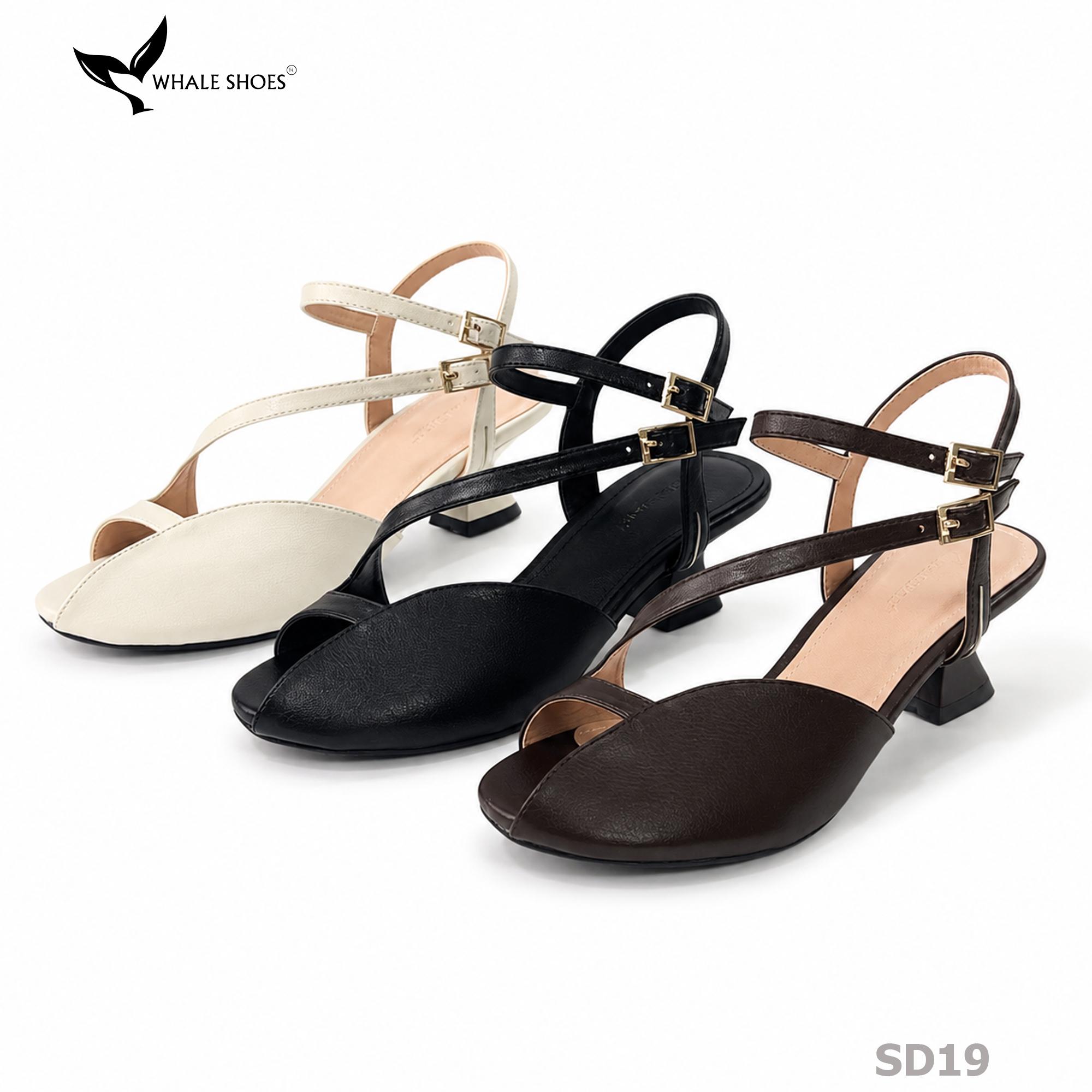 Xăng đan Whaleshoes gót 5cm, mũi tròn thiết kế cut out-SD19