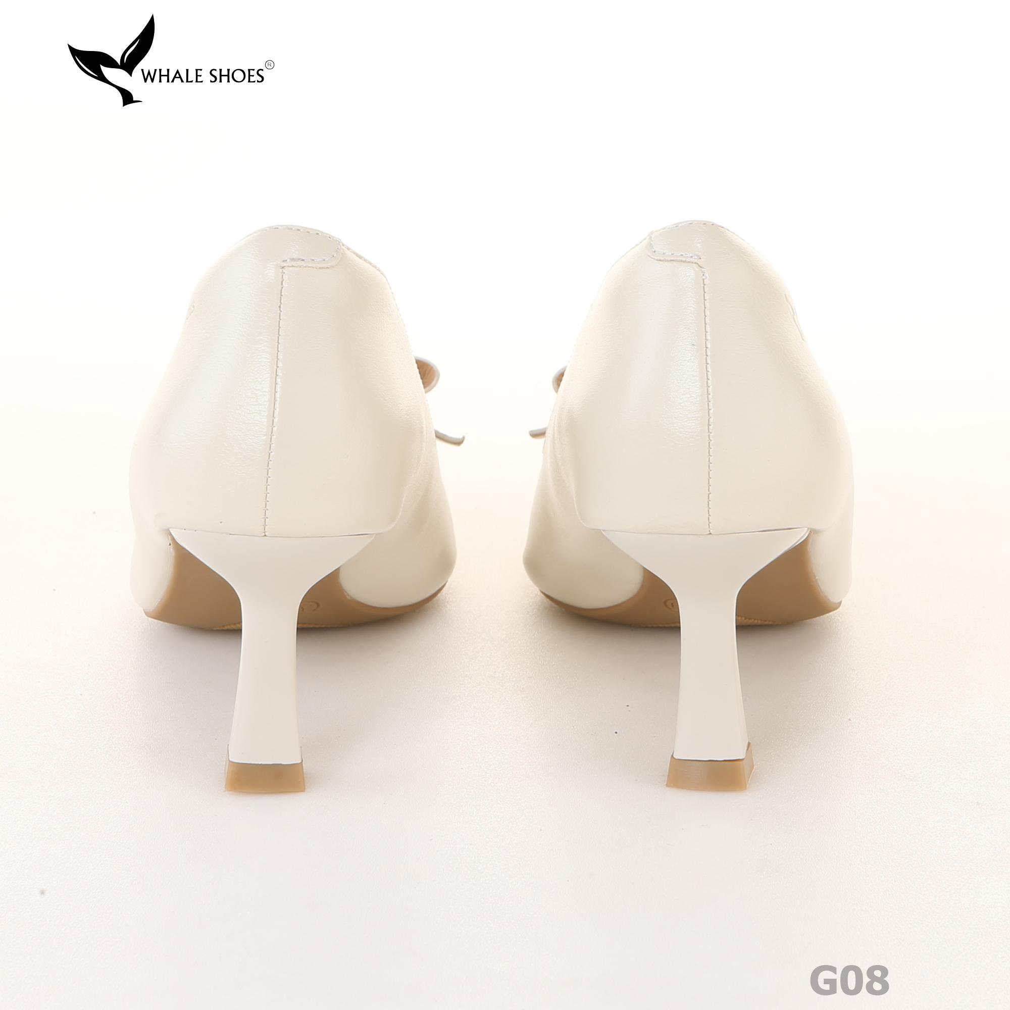 Giày cao gót bít mũi Whale Shoes 6cm, họa tiết lưới nơ, da mờ, lót êm, đế chống trượt-G08