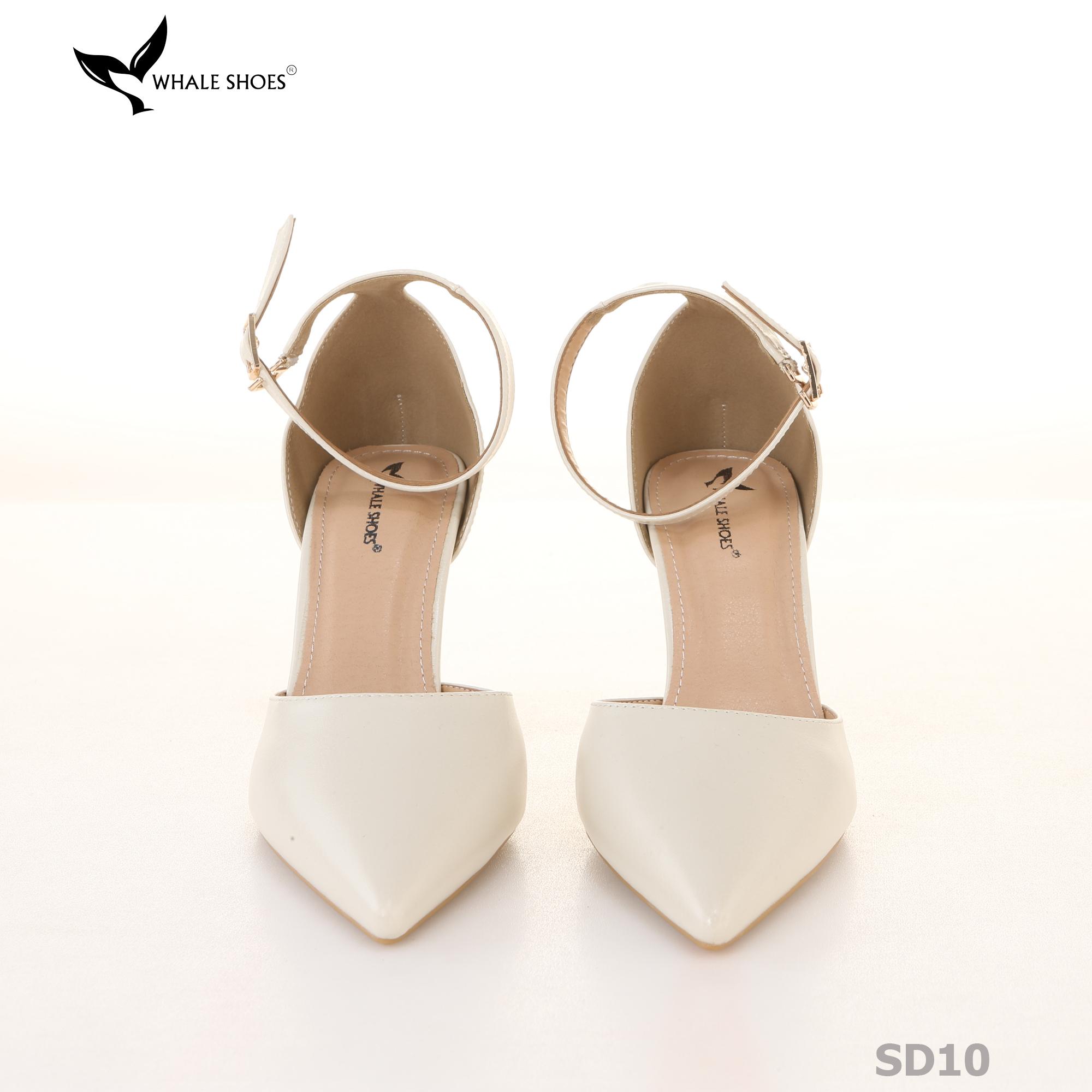 Giày cao gót nữ Whale Shoes mũi nhọn 9cm có dây quai hậu, da mềm êm chân, đế chống trơn trượt-SD10