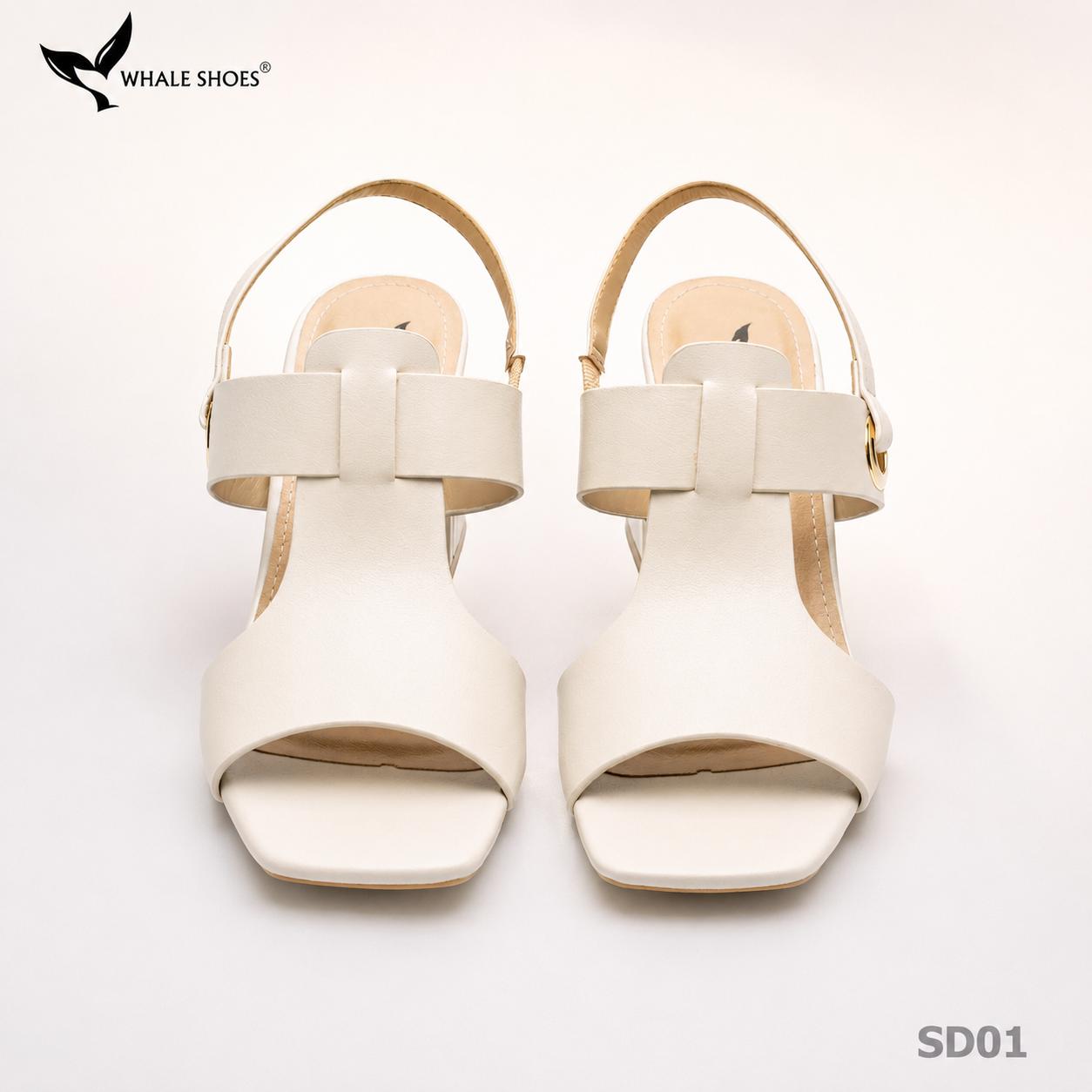 Giày Sandal nữ Whale Shoes 7cm, mũi vuông 7cm sơn vân da, viền mạ vàng, đế chống trượt-SD01