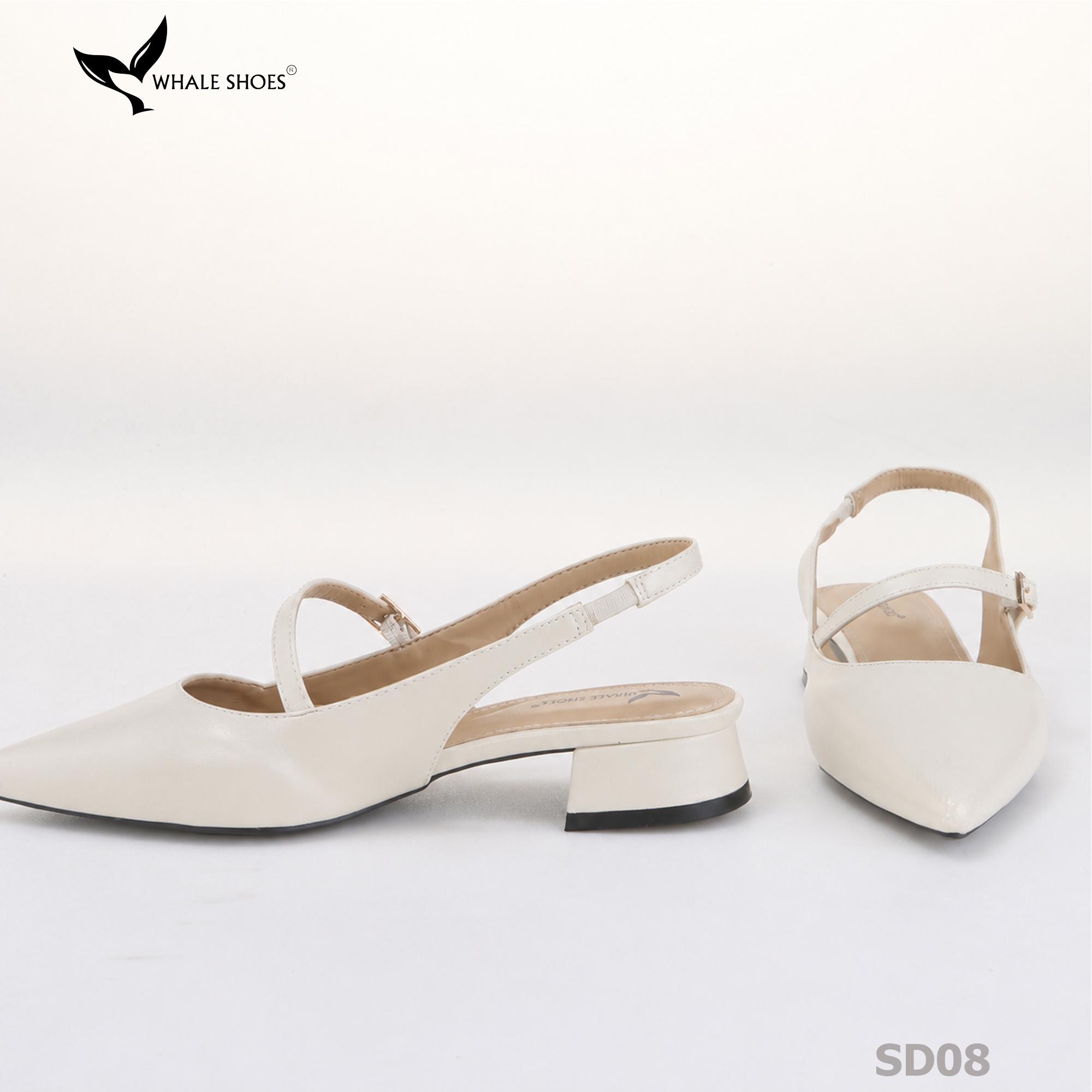 Giày slingback nữ Whale Shoes 3cm mũi nhọn da mờ, gót vuông bọc da, đế chống trượt-SD08