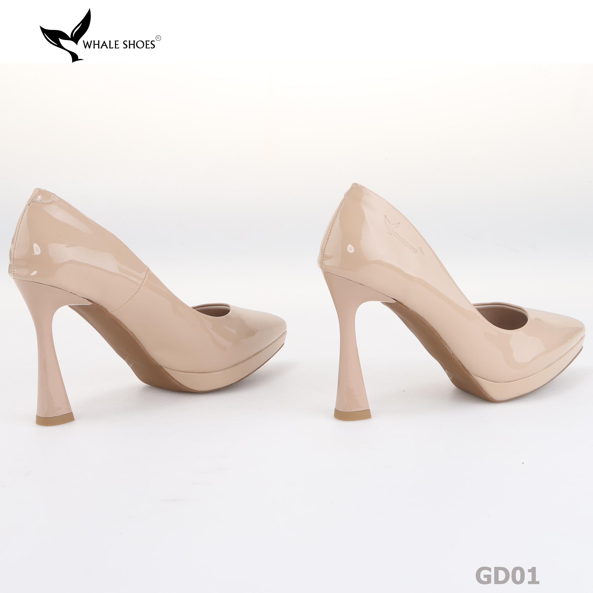 Giày Cao Gót Mũi Nhọn Whale Shoes 10cm, da bóng đúp mũi 1cm, lót êm, đế chống trơn trượt-GD01