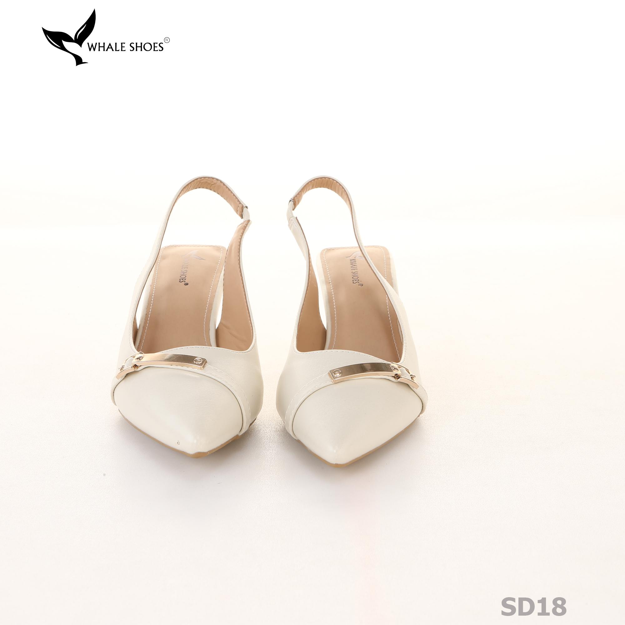 Giày Slingback Whale Shoes 5cm mũi nhọn, gót vuông bọc da, khóa cài hông-SD18