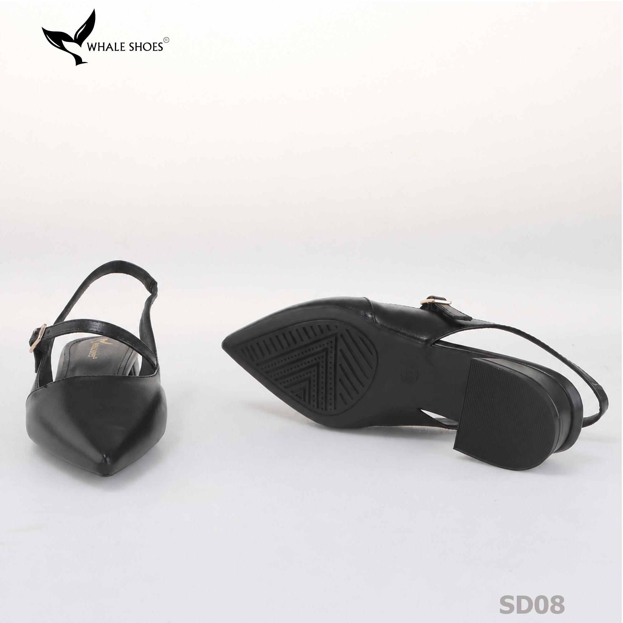 Giày slingback nữ Whale Shoes 3cm mũi nhọn da mờ, gót vuông bọc da, đế chống trượt-SD08