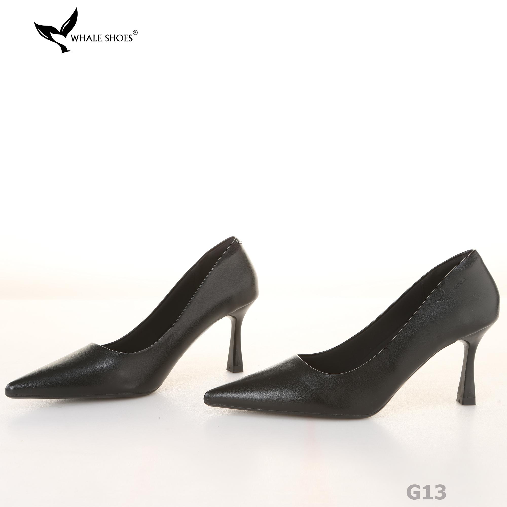 (Giảm size) Giày Cao Gót Whale Shoes 8cm, bít mũi, da mờ, lót êm, đế chống trượt-G13