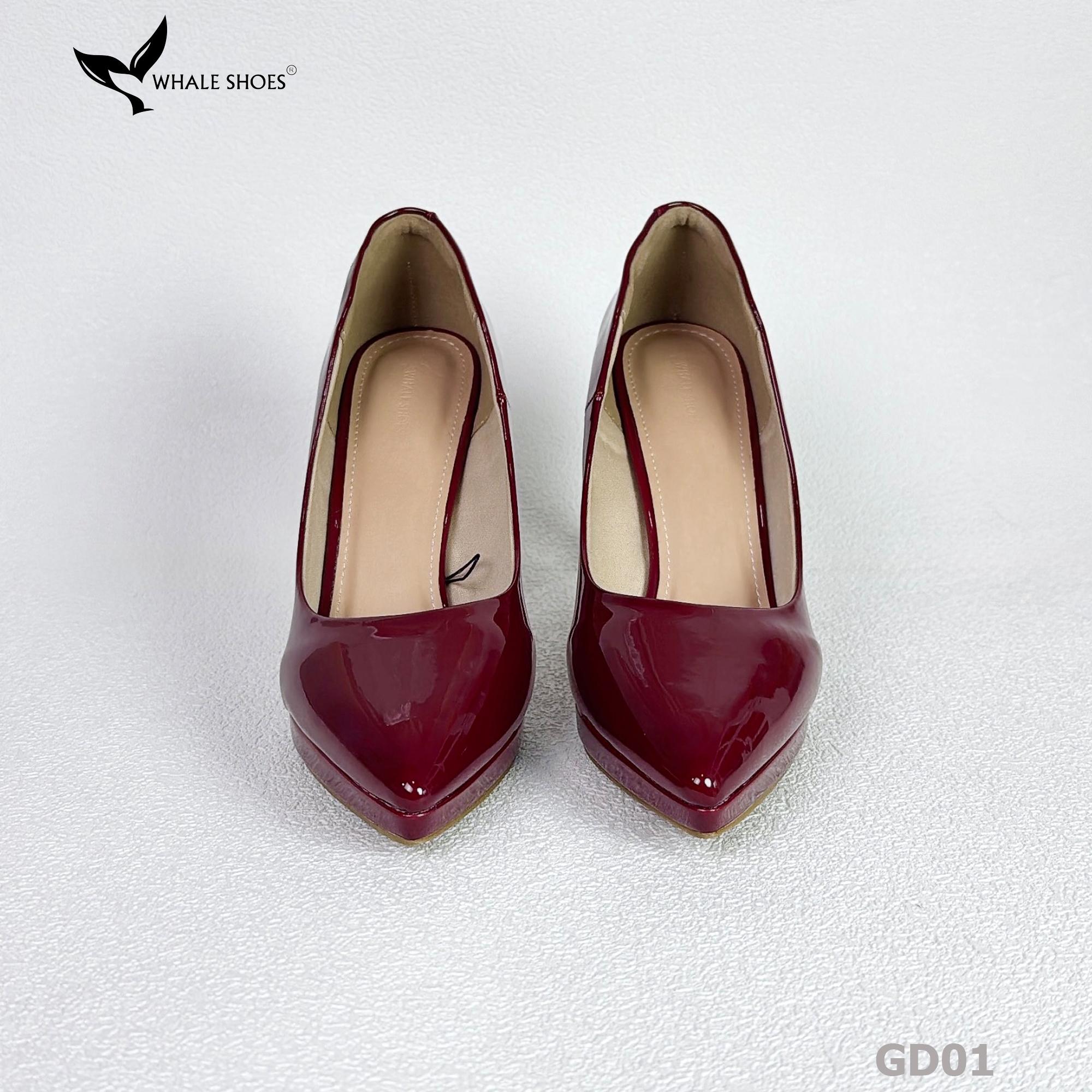 Giày Cao Gót Mũi Nhọn Whale Shoes 10cm, da bóng đúp mũi 1cm, lót êm, đế chống trơn trượt-GD01