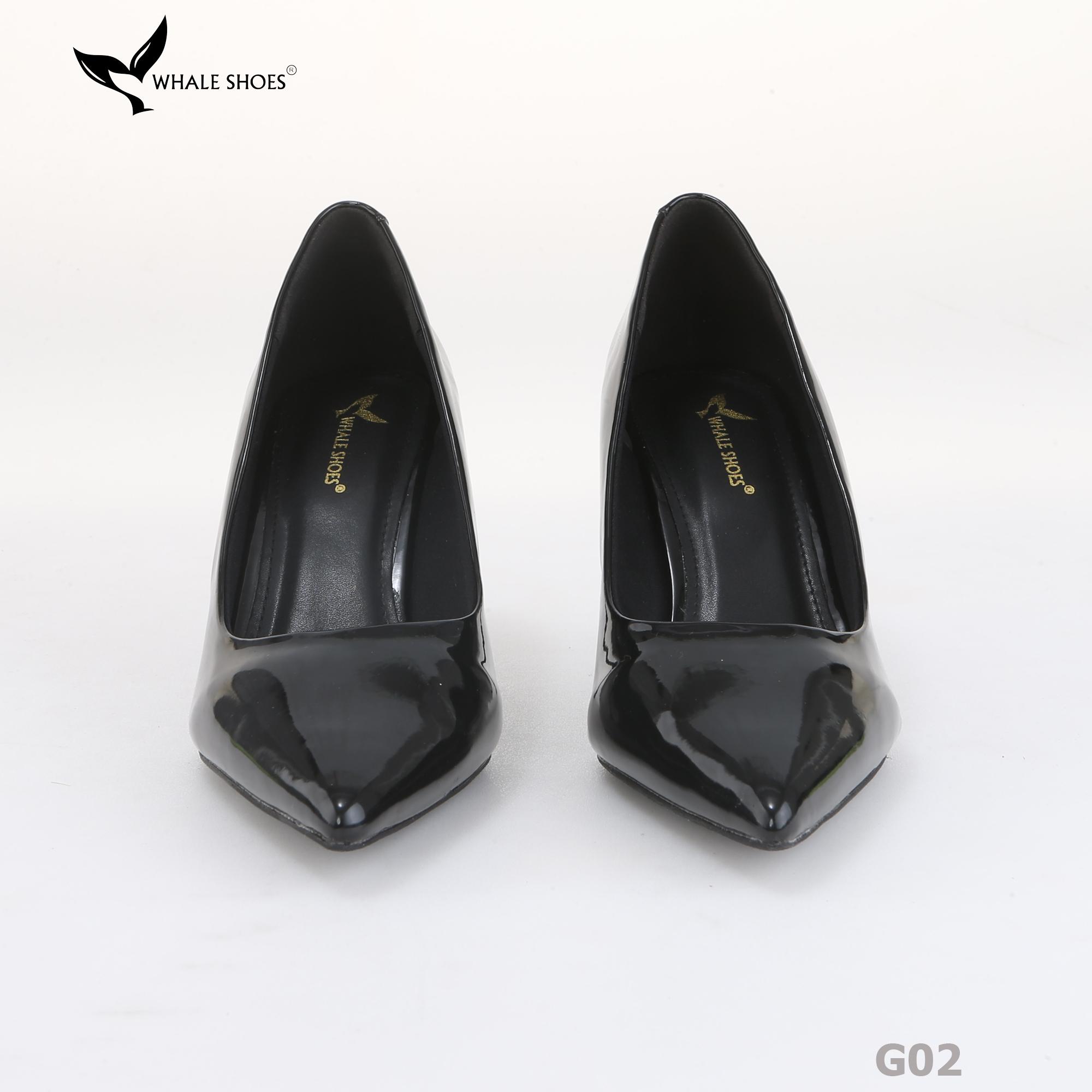 Giày cao gót nữ Whale Shoes 8cm da bóng kem, gót nhọn, đế chống trượt-G02
