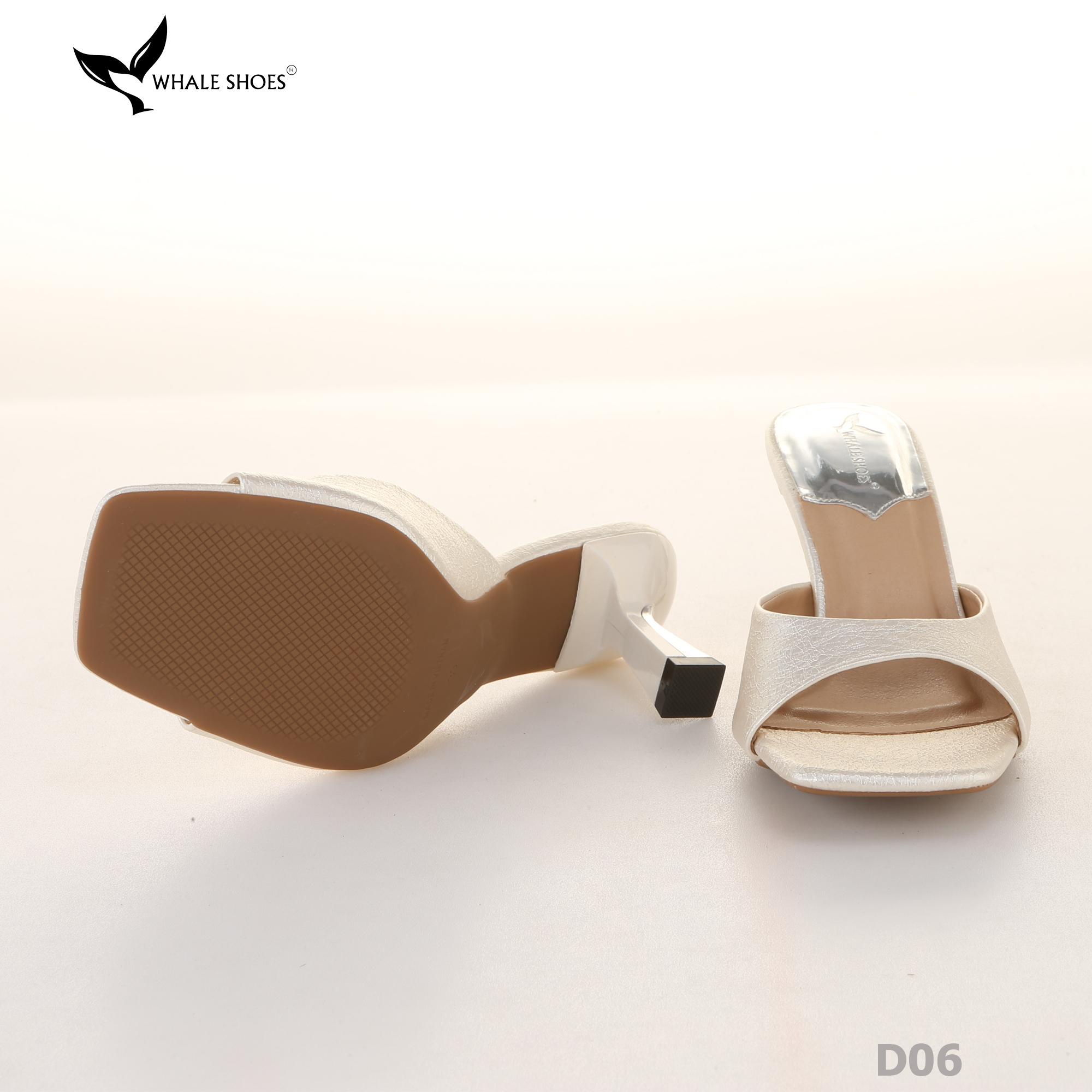 Dép (guốc) nữ Whale Shoes 6cm (tăng size) mũi vuông, vân da dưa lưới, gót trụ, đế chống trượt-D06