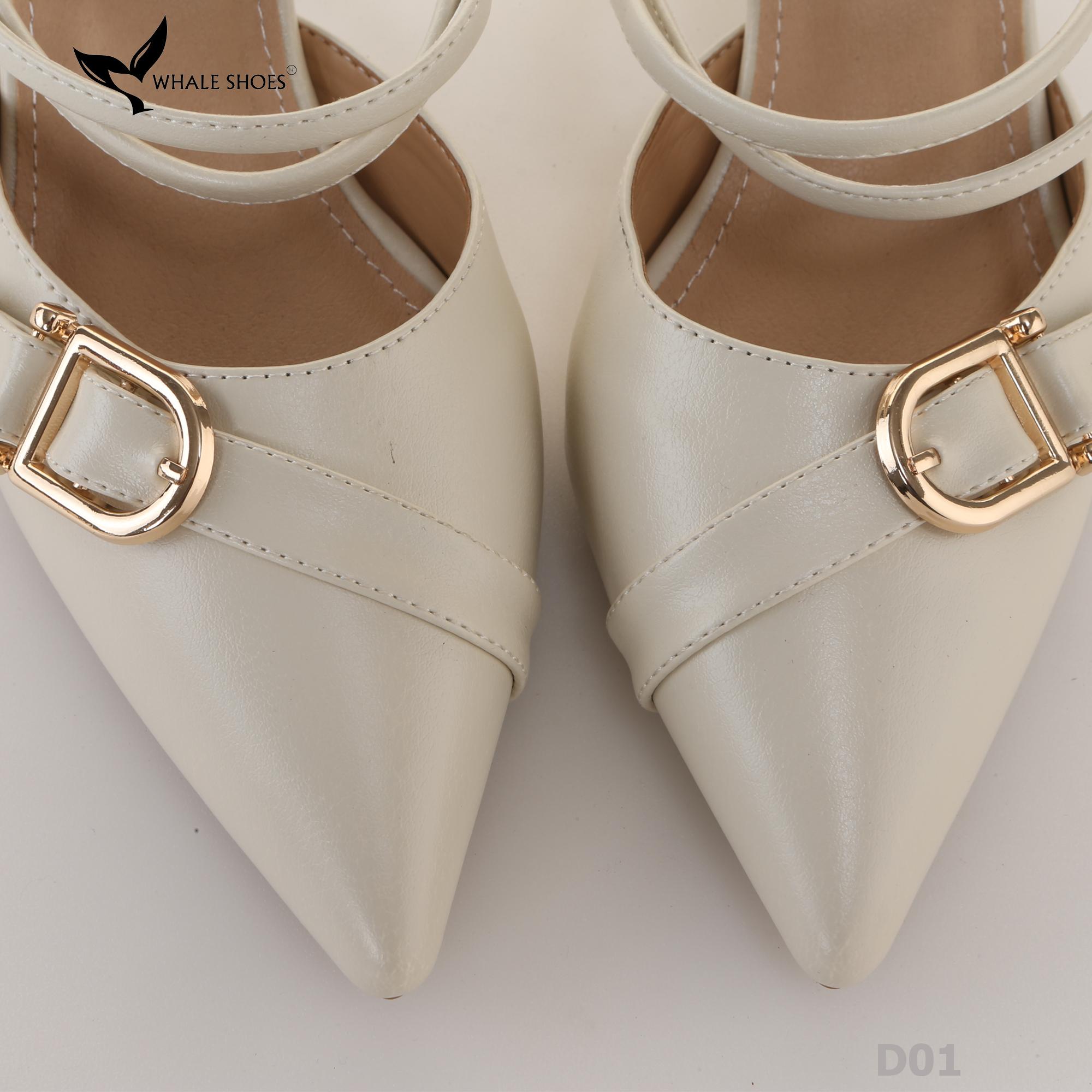 Sục cao gót nữ  Whale Shoes 7cm mũi nhọn, đính khóa, êm chân, đế chống trượt-D01