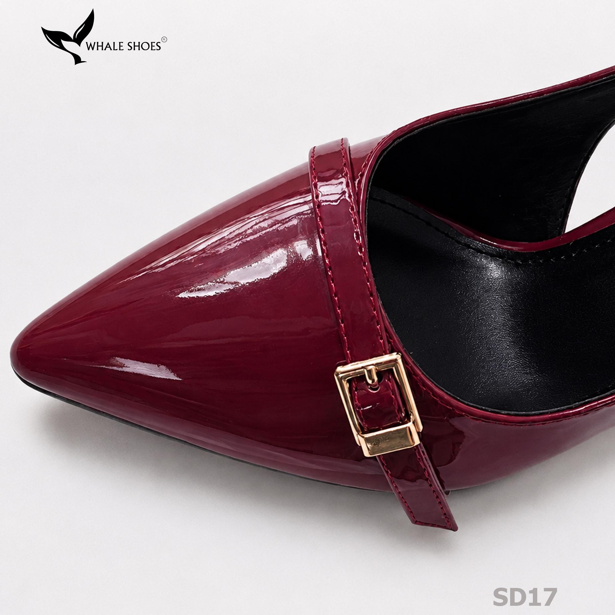 Giày Slingback Whale Shoes gót 10cm đúp mũi 1cm, khóa cài trang trí vàng Gold, đế chống trượt-SD17