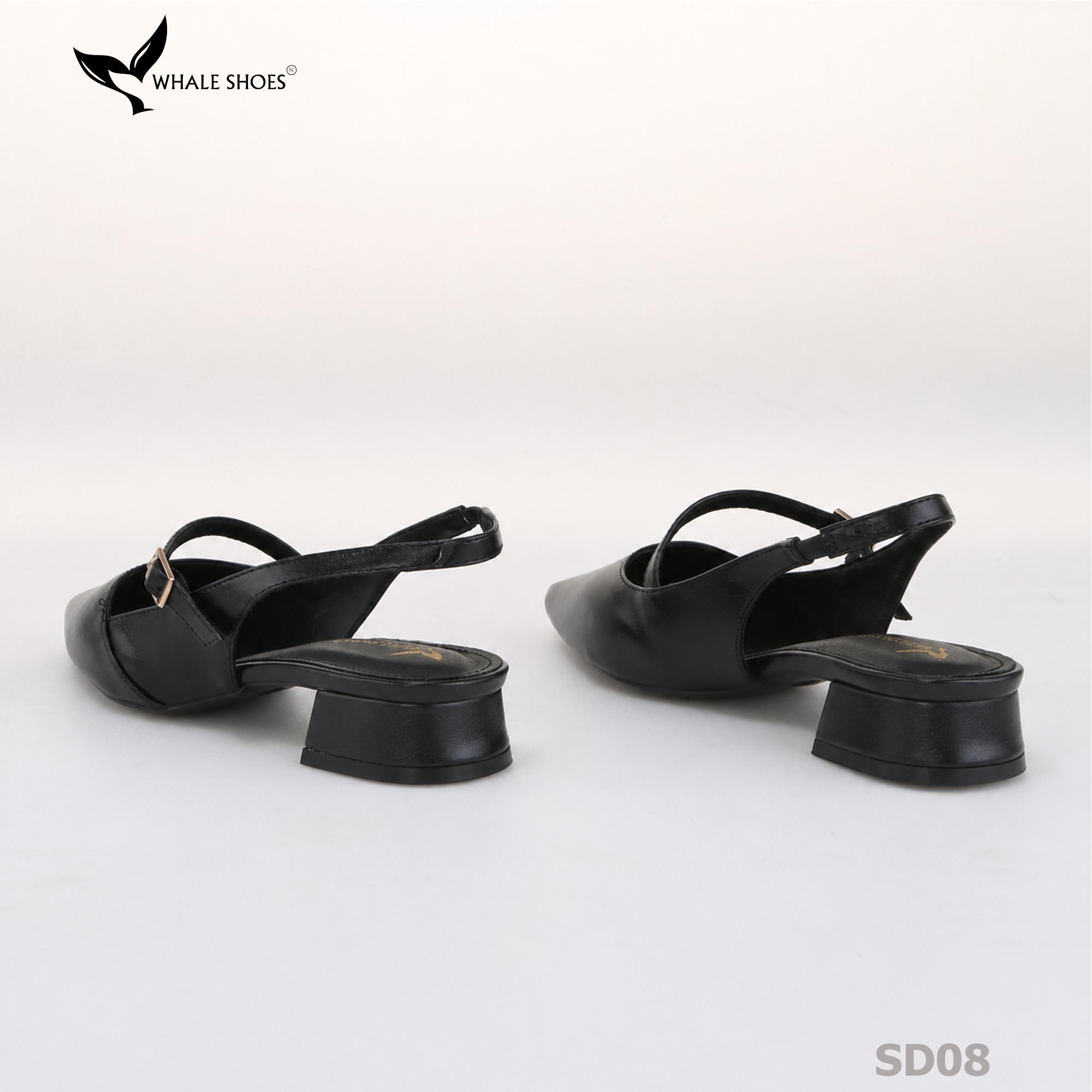 Giày slingback nữ Whale Shoes 3cm mũi nhọn da mờ, gót vuông bọc da, đế chống trượt-SD08