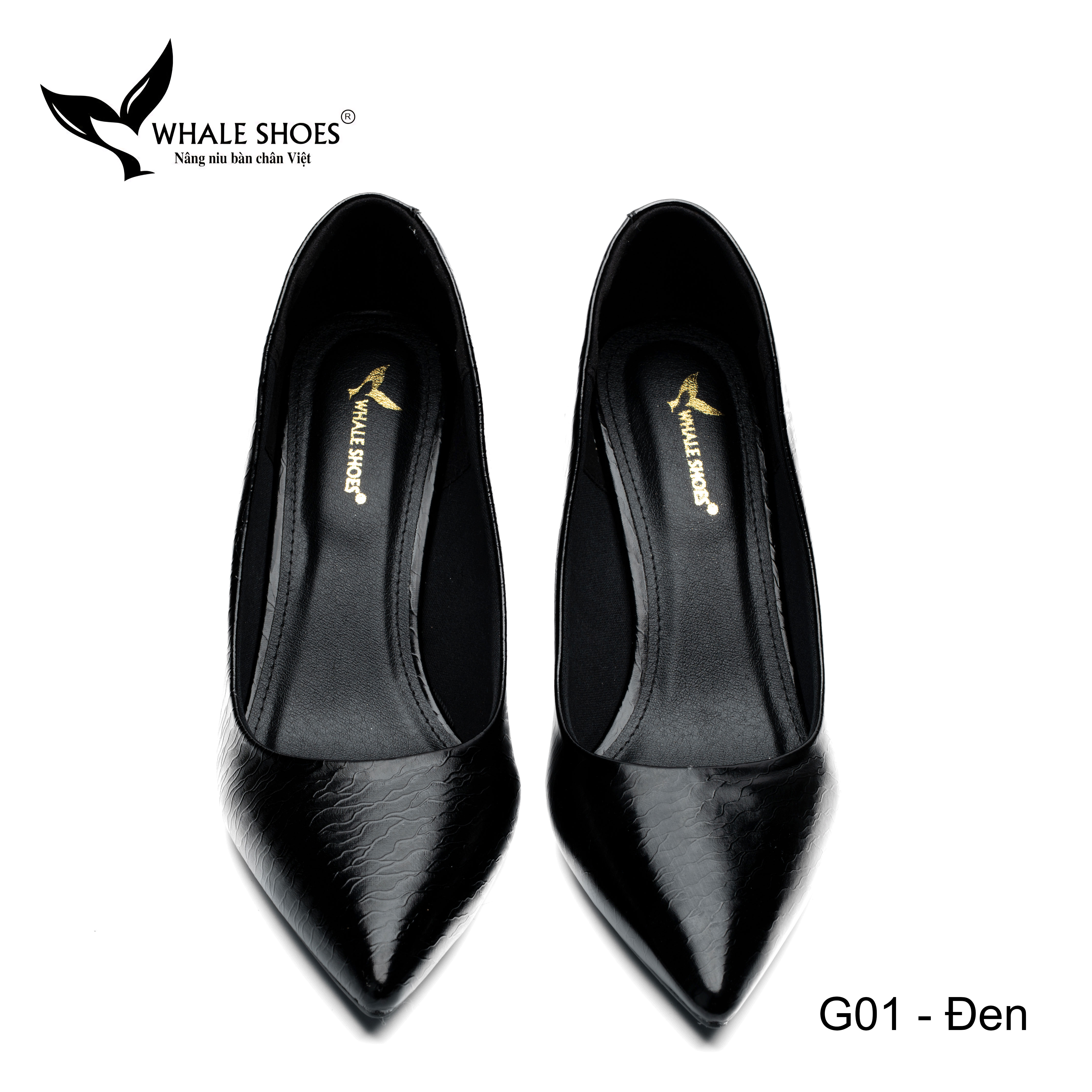 Whale Shoes G01 – Giày cao gót nữ mũi nhọn 7cm da bóng có vân mây, da cao cấp, kiểu dáng sang trọng thanh lịch hiện đại
