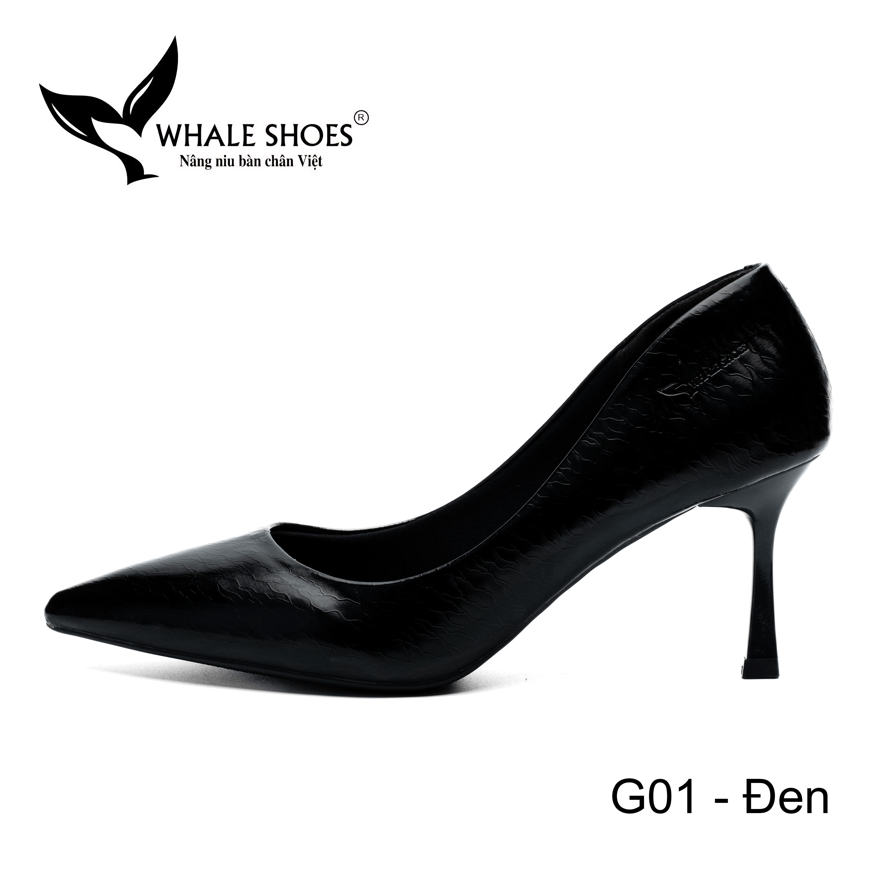 Whale Shoes G01 – Giày cao gót nữ mũi nhọn 7cm da bóng có vân mây, da cao cấp, kiểu dáng sang trọng thanh lịch hiện đại