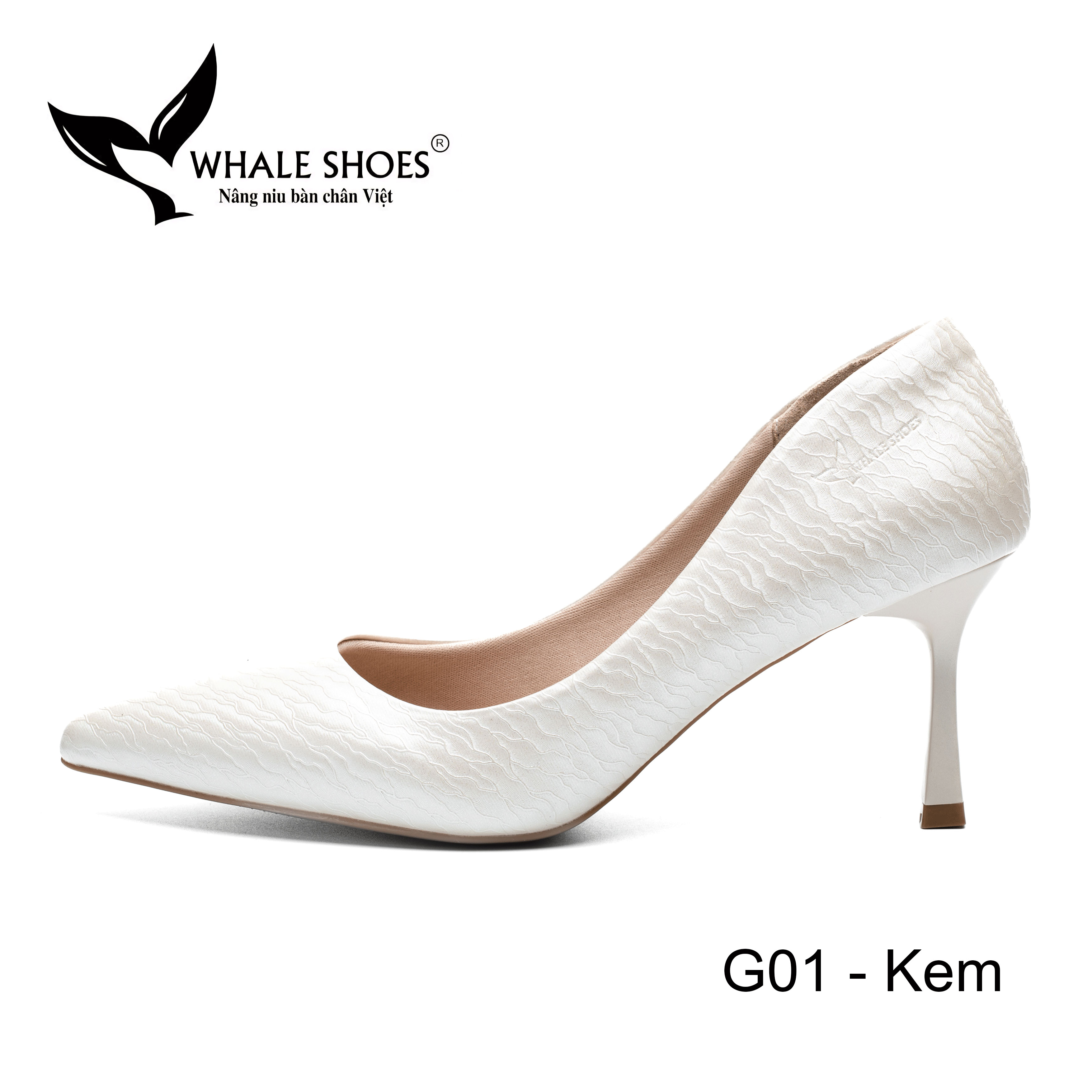 Whale Shoes G01 – Giày cao gót nữ mũi nhọn 7cm da bóng có vân mây, da cao cấp, kiểu dáng sang trọng thanh lịch hiện đại