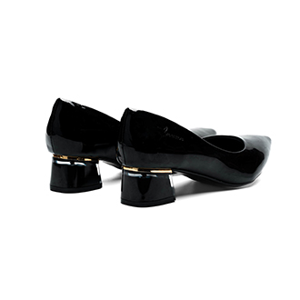 Whale Shoes G03 – Giày cao gót nữ 5cm da bóng, gót vuông mica viền vàng sang xịn, mũi nhọn hiện đại thanh lịch