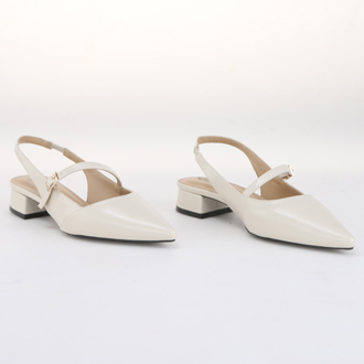 Whale Shoes SD08 - Giày slingback nữ 3cm mũi nhọn da mờ, đơn giản thanh lịch, gót vuông bọc da, đế chống trơn trượt