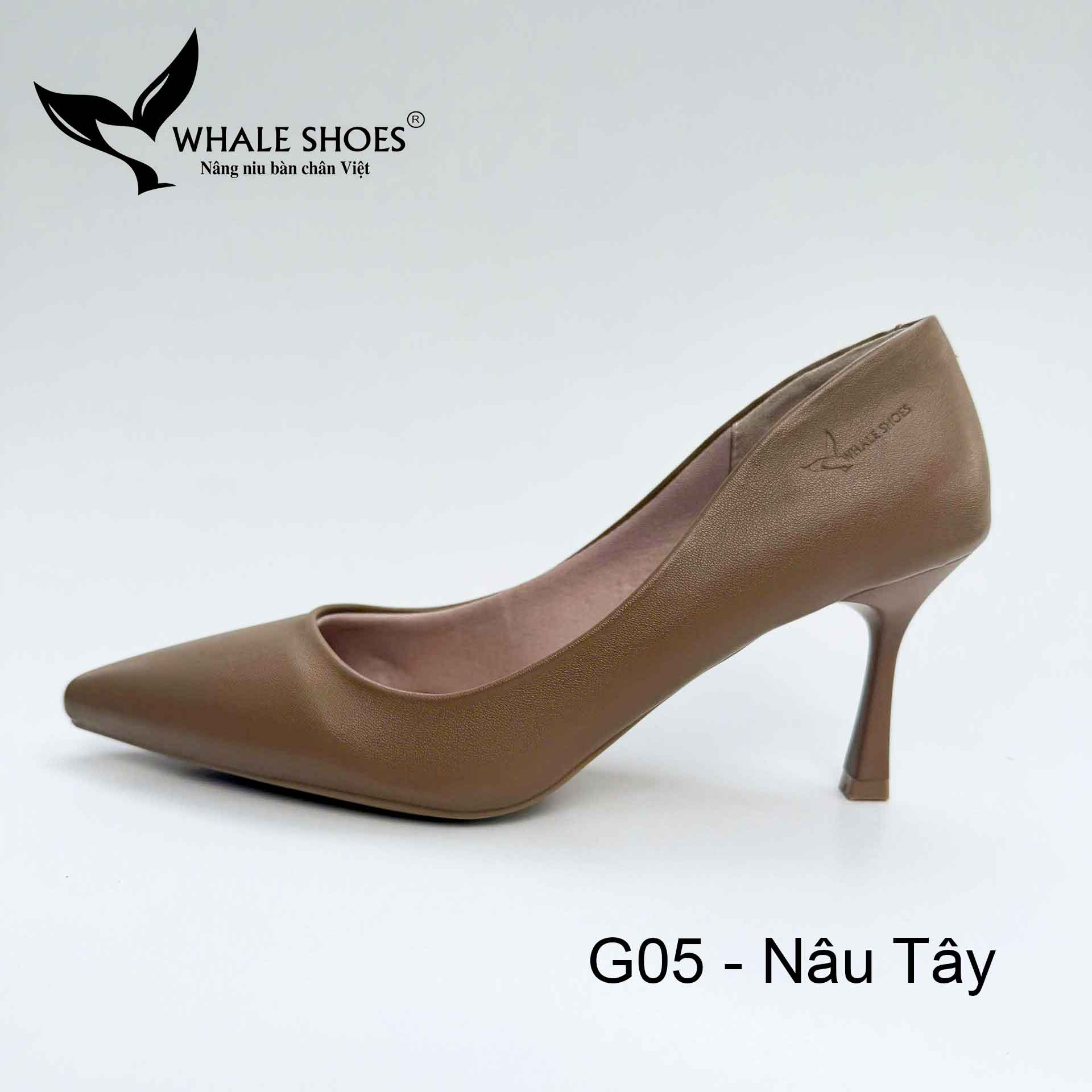 Whale Shoes G05 – Giày cao gót 7cm mũi nhọn da mờ thanh lịch hiện đại, gót nhọn, đế chống trơn trượt