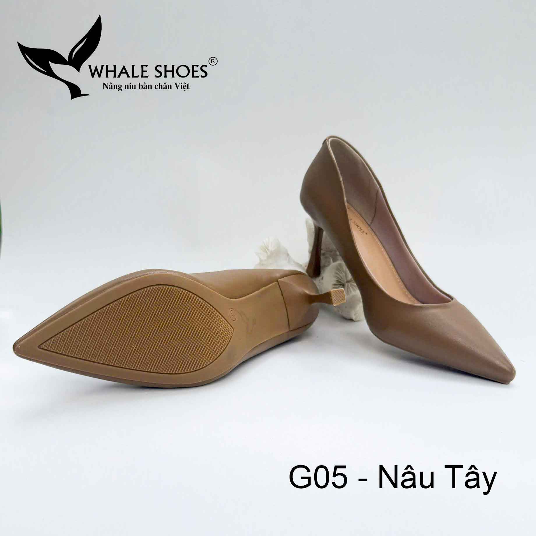 Whale Shoes G05 – Giày cao gót 7cm mũi nhọn da mờ thanh lịch hiện đại, gót nhọn, đế chống trơn trượt