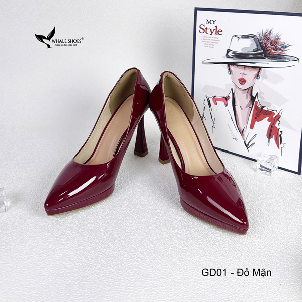 Whale Shoes GD01 - Giày Cao Gót Mũi Nhọn 10cm, da bóng đúp mũi 1cm, lót êm, đế chống trơn trượt