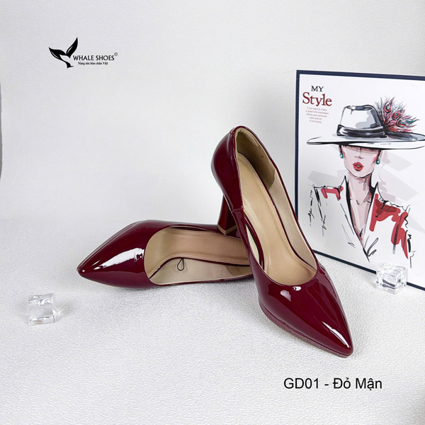 Whale Shoes GD01 - Giày Cao Gót Mũi Nhọn 10cm, da bóng đúp mũi 1cm, lót êm, đế chống trơn trượt