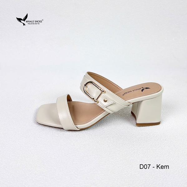 Dép cao gót 5cm mũi vuông, đính khóa trang trí thanh lịch, mang cực êm chân, đế chống trơn trượt- Whale Shoes D07