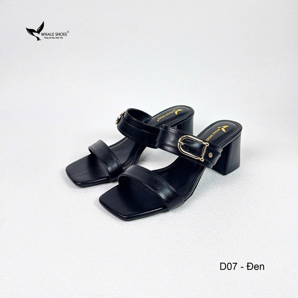 Dép cao gót 5cm mũi vuông, đính khóa trang trí thanh lịch, mang cực êm chân, đế chống trơn trượt- Whale Shoes D07