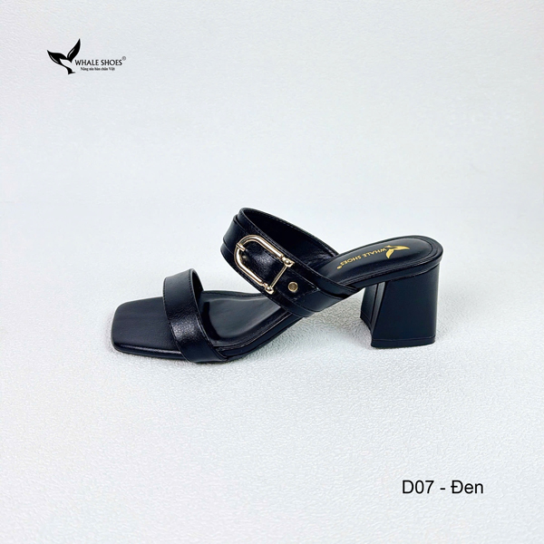 Dép cao gót 5cm mũi vuông, đính khóa trang trí thanh lịch, mang cực êm chân, đế chống trơn trượt- Whale Shoes D07
